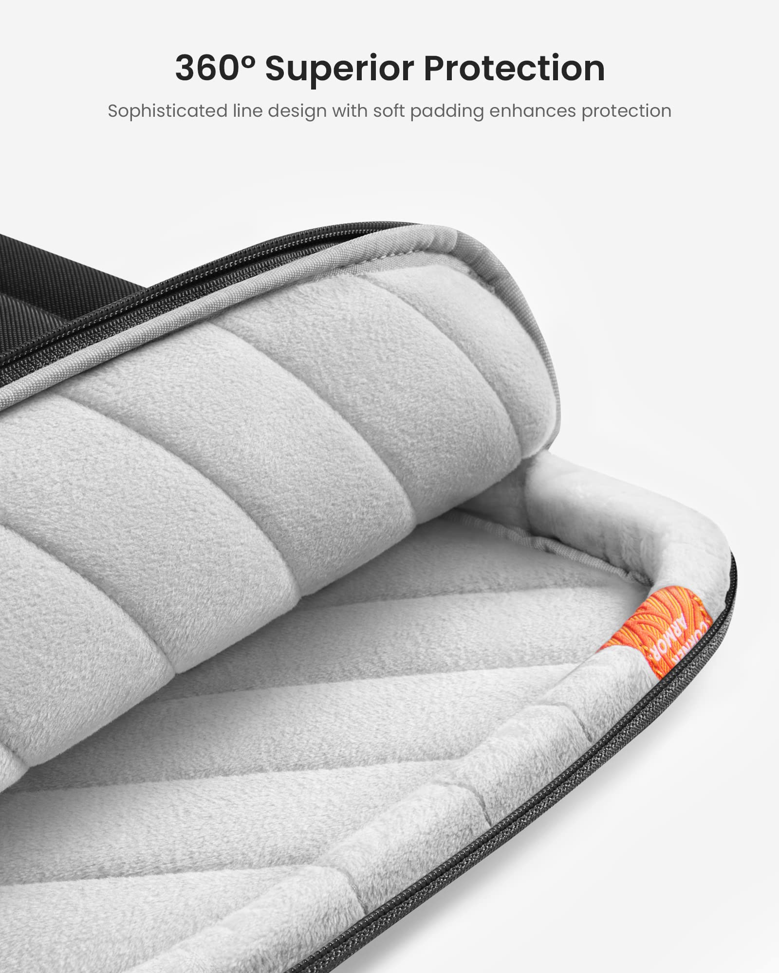 tomtoc 360° Protective Laptop Sleeve for 13.5-14.4 Inch Laptops - Shockproof & Water-Resistant Carrying Case with Accessory Pocket for Lenovo, HP, ASUS, Dell, Acer Notebooks (Fits Vivobook/Zenbook 14) - Perfect for Travel, Office & School Use - Black