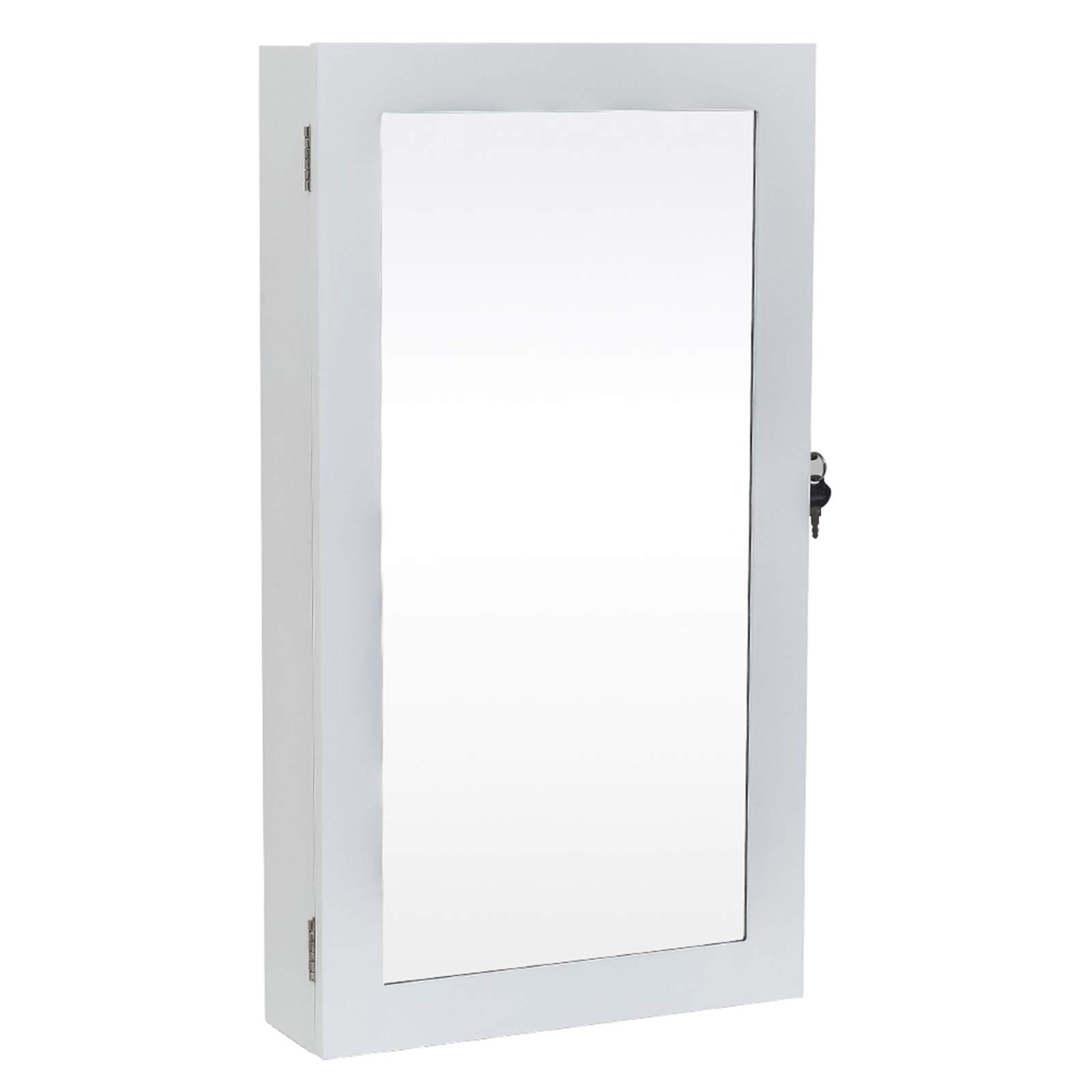 JASOYA Wall Mounted Jewelry Cabinet with Mirror - White Space Saving Jewelry Organizer Armoire for Necklace, Ring & Earring Storage - Perfect for Bedroom, Closet & Dressing Room Organization