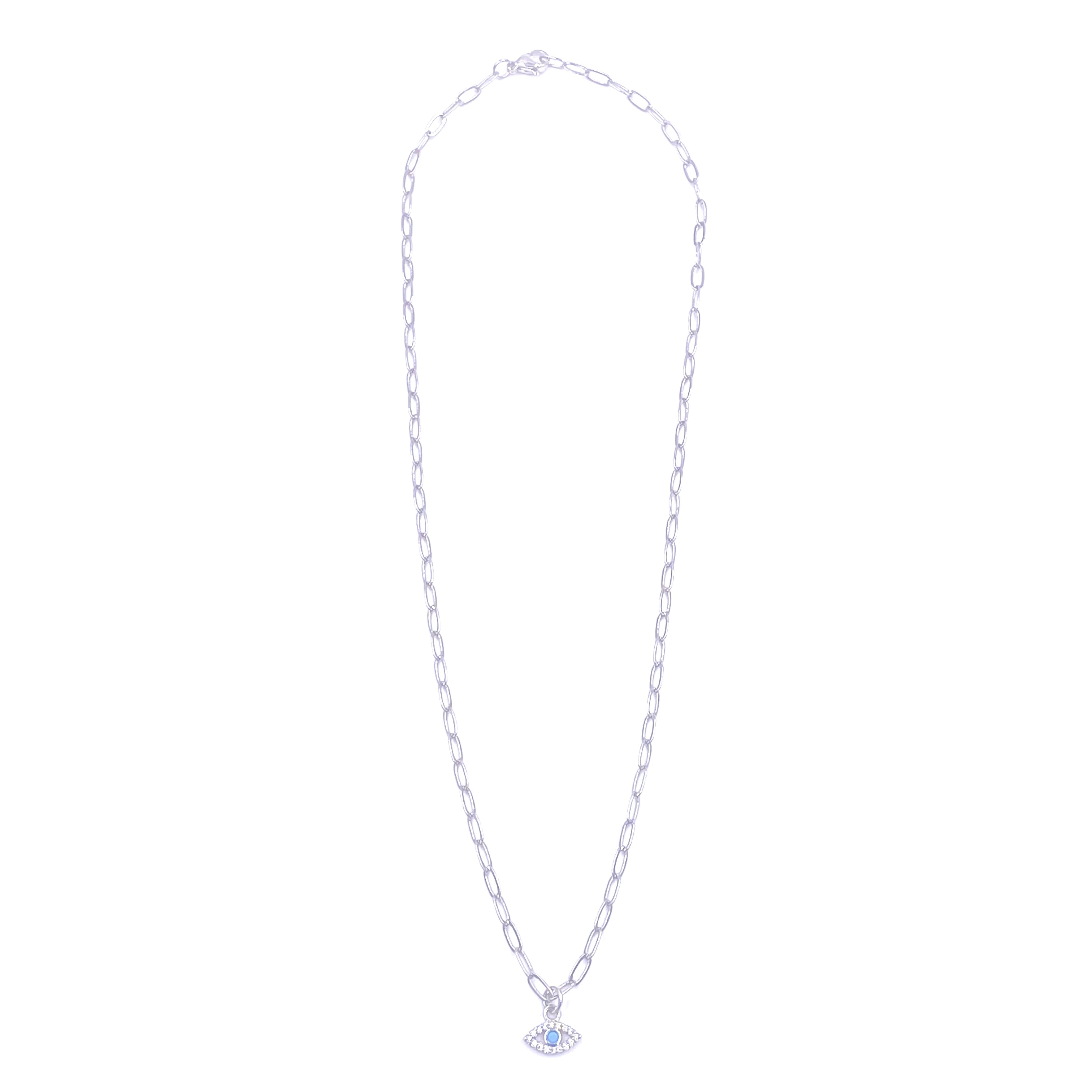 Ashley Gold Stainless Steel CZ & Enamel Evil Eye Charm Necklace - Elegant Protection Jewelry for Women, Perfect for Everyday Wear, Gifts & Spiritual Wardrobe