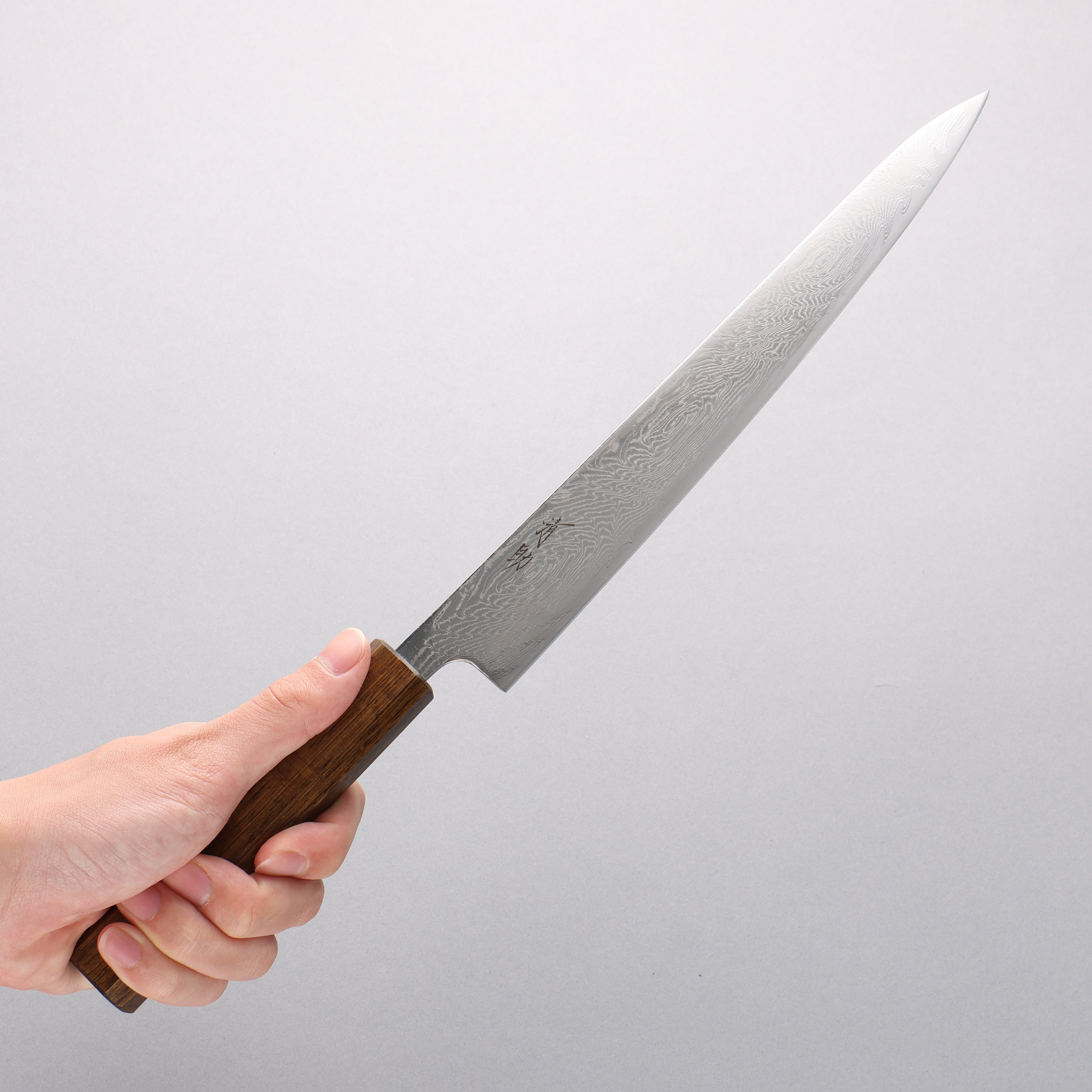 Premium Seisuke Nami AUS10 Mirrored Finish Damascus Sujihiki Knife 240mm - Japanese Oak Handle - Professional Sushi & Sashimi Chef's Knife for Precision Cutting