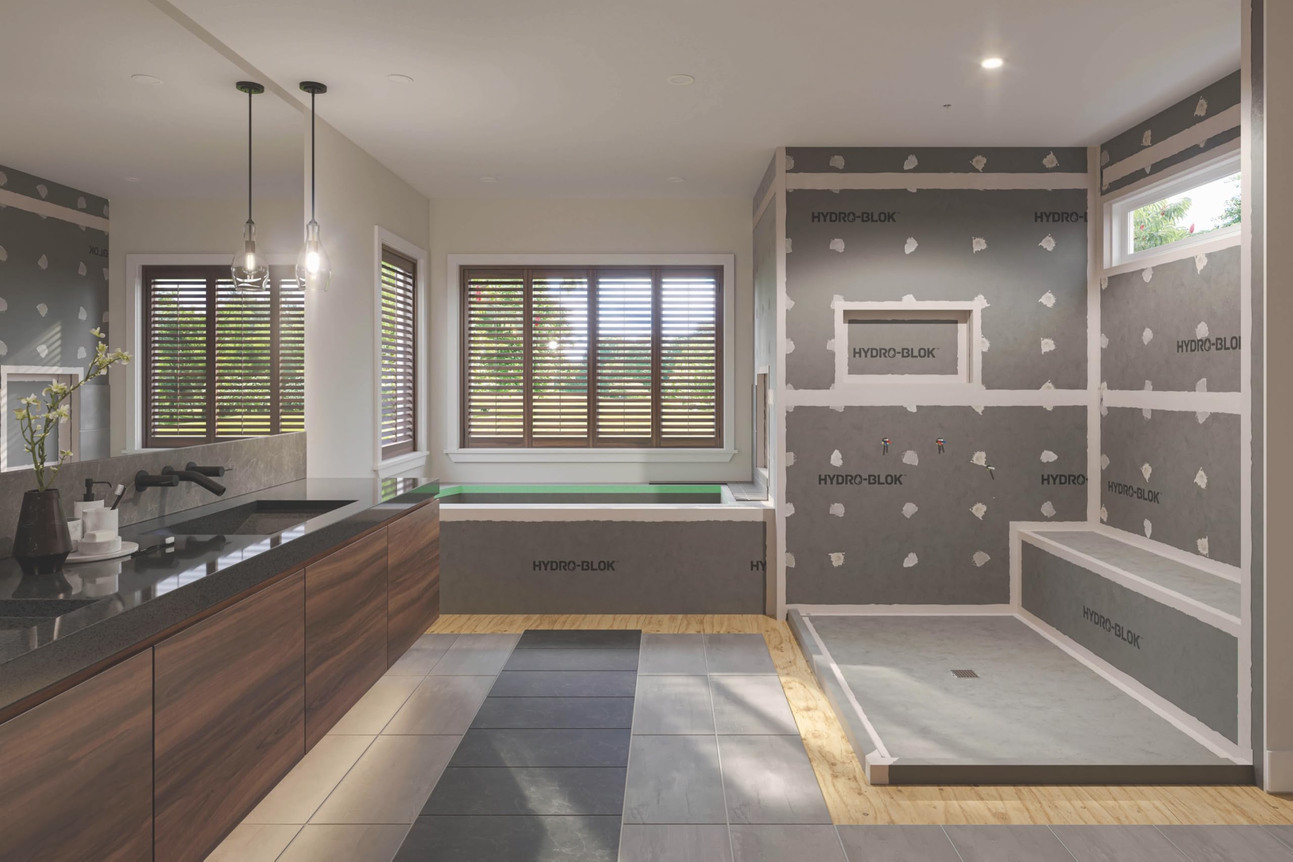 Waterproof Shower Wall Panels - Hydroblok Extruded Polystyrene Cement Coated Backer Board with Fiberglass Mesh (48
