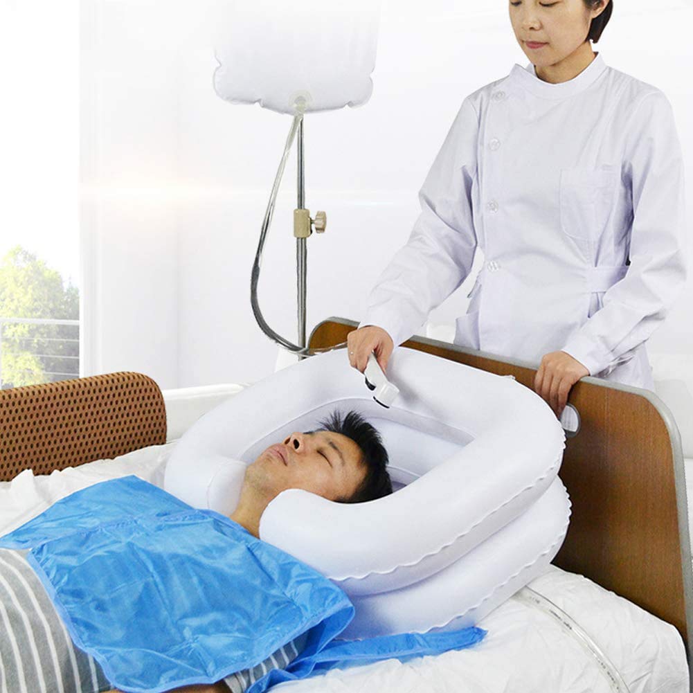 Portable Inflatable Shampoo Basin for Bed - Hair Washing Bowl with Drain Tube for Elderly, Disabled & Bedridden Patients - Ideal for Home Care, Pregnancy & Salon Hair Coloring Use