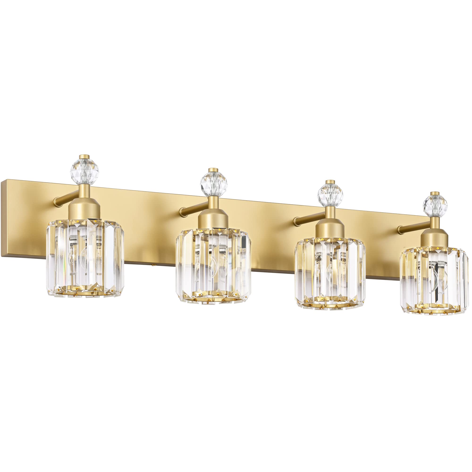 Modern Crystal Bathroom Vanity Light - 4-Light Gold Vanity Lighting for Mirror - Elegant Wall Fixture for Bathroom, Bedroom & Dressing Room