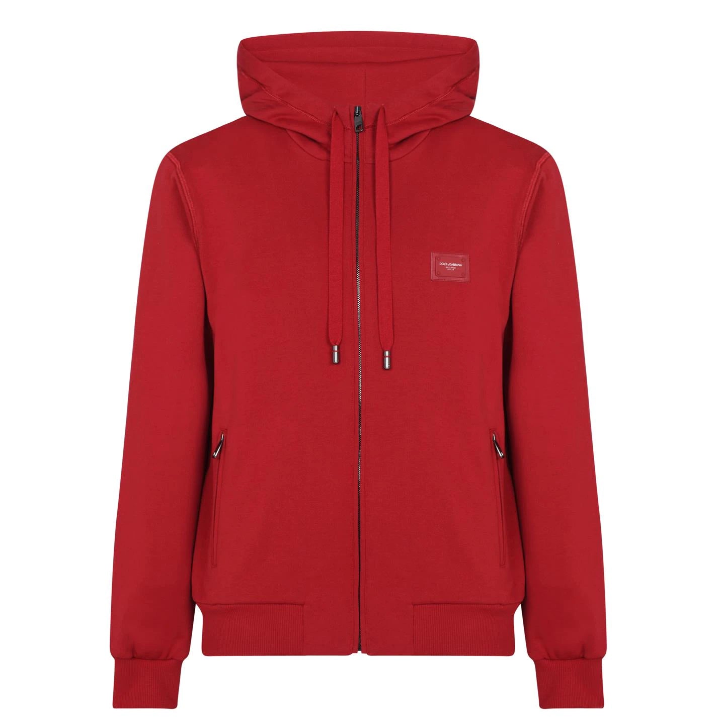 Dolce & Gabbana Men's Red Logo Plaque Hooded Sweatshirt | Casual Pullover Hoodie for Streetwear & Everyday Fashion