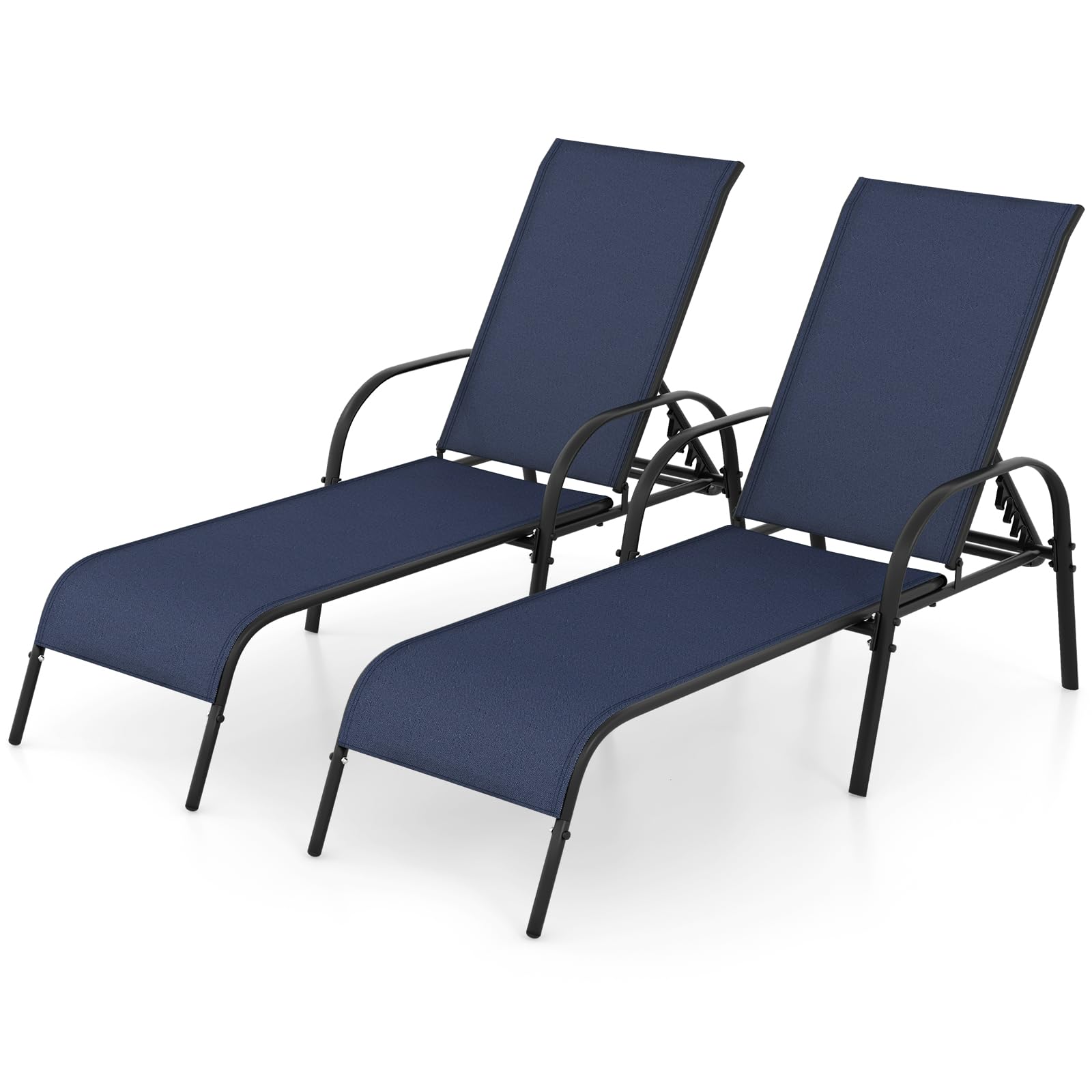Giantex 2 Pack Adjustable Patio Lounge Chairs - Heavy Duty Steel Frame Outdoor Chaise Lounge with 5-Position Backrest - Perfect for Sunbathing, Beach, Poolside, Backyard & Balcony Relaxation - Navy Blue