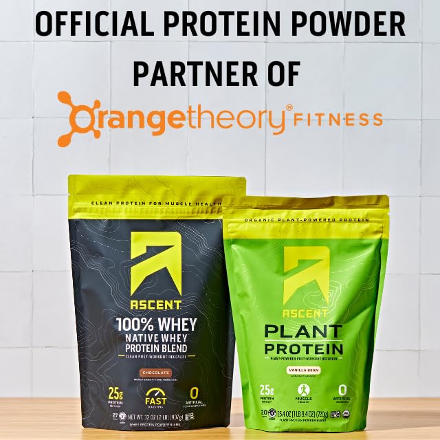 Ascent 100% Whey Protein Powder - Post Workout Whey Protein Isolate for Muscle Recovery, Zero Artificial Flavors & Sweeteners, Gluten Free, 5.5g BCAA, 2.6g Leucine, Essential Amino Acids, Chocolate Flavor 2 lb - Ideal for Gym, Fitness & Weight Loss
