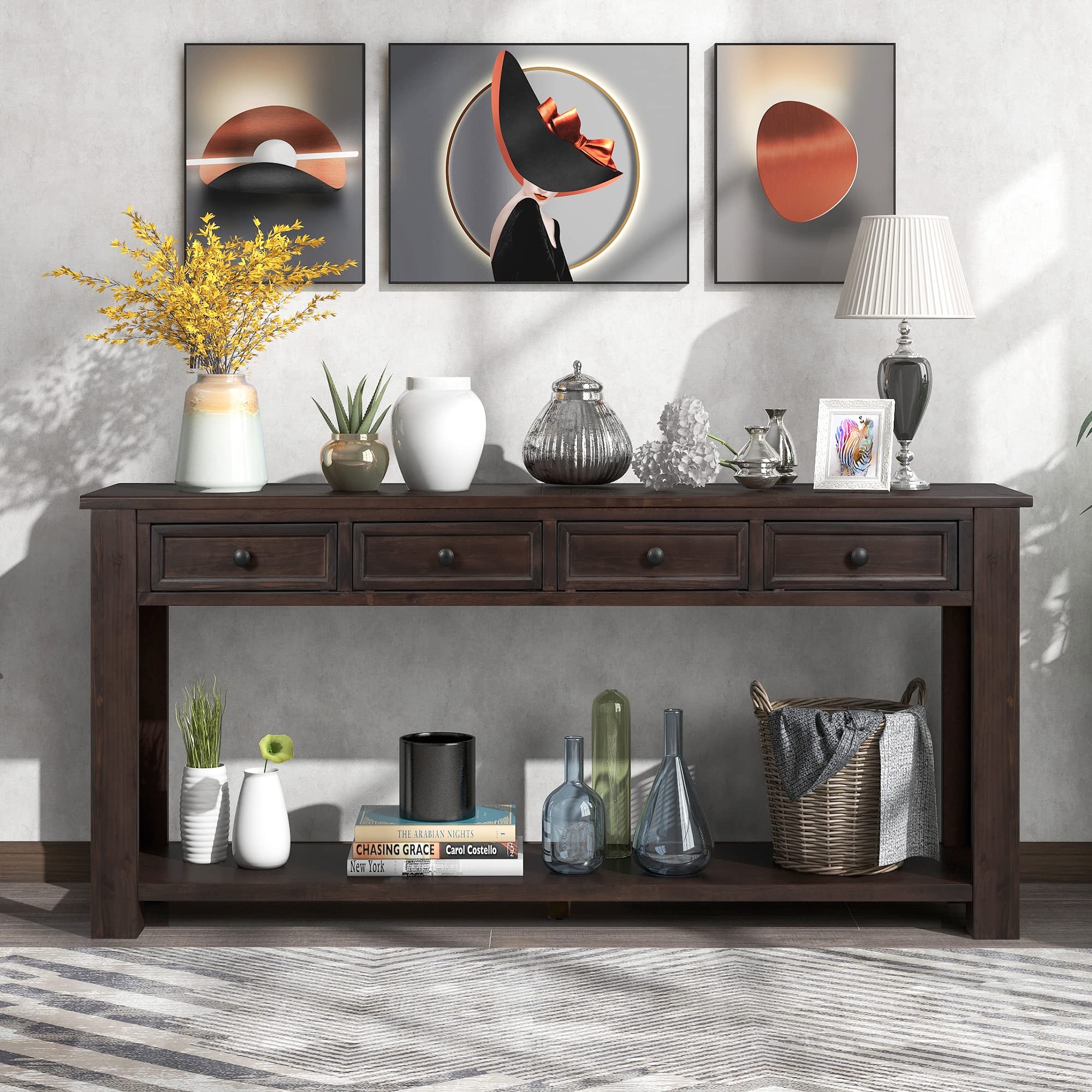 Modern Solid Wood Console Table with 3 Drawers & Shelf - Sturdy Entryway Sofa Table for Living Room, Bedroom, Hallway - Multifunctional Side Table (Espresso-2) - Perfect for Home Decor, Small Space Organization & Entryway Storage Solutions