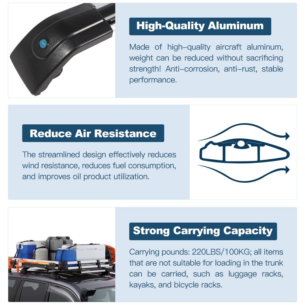 ECCPP Universal Roof Rack Cross Bars for Volkswagen Tiguan 2010-2016 | Heavy Duty 220LB Capacity Cargo Carrier | Perfect for Kayak, Canoe, Ski, Snowboard & Luggage Transport | SUV Rooftop Accessories for Outdoor Adventures