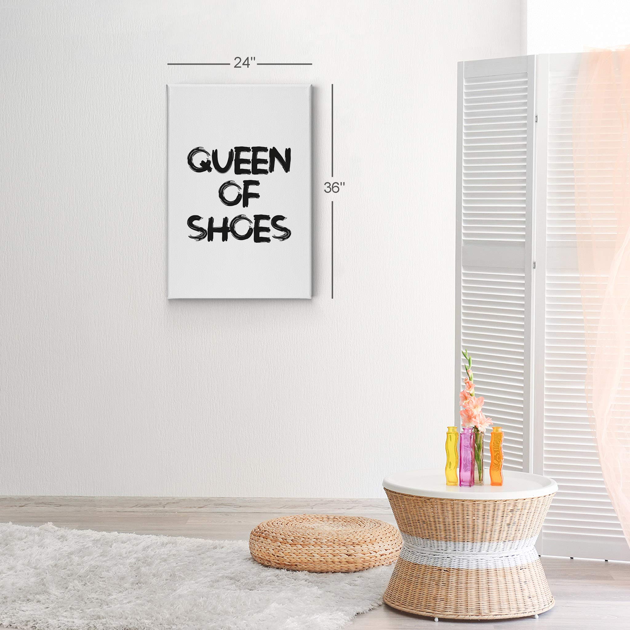 Smile Art Design Queen of Shoes Black & White Modern Brush Lettering Glam Fashion Canvas Wall Art Print - 36x24 Inches Ready to Hang - Perfect for Office, Bathroom, Teen Girls Room, Women's Dorm, Bedroom & Living Room Decor