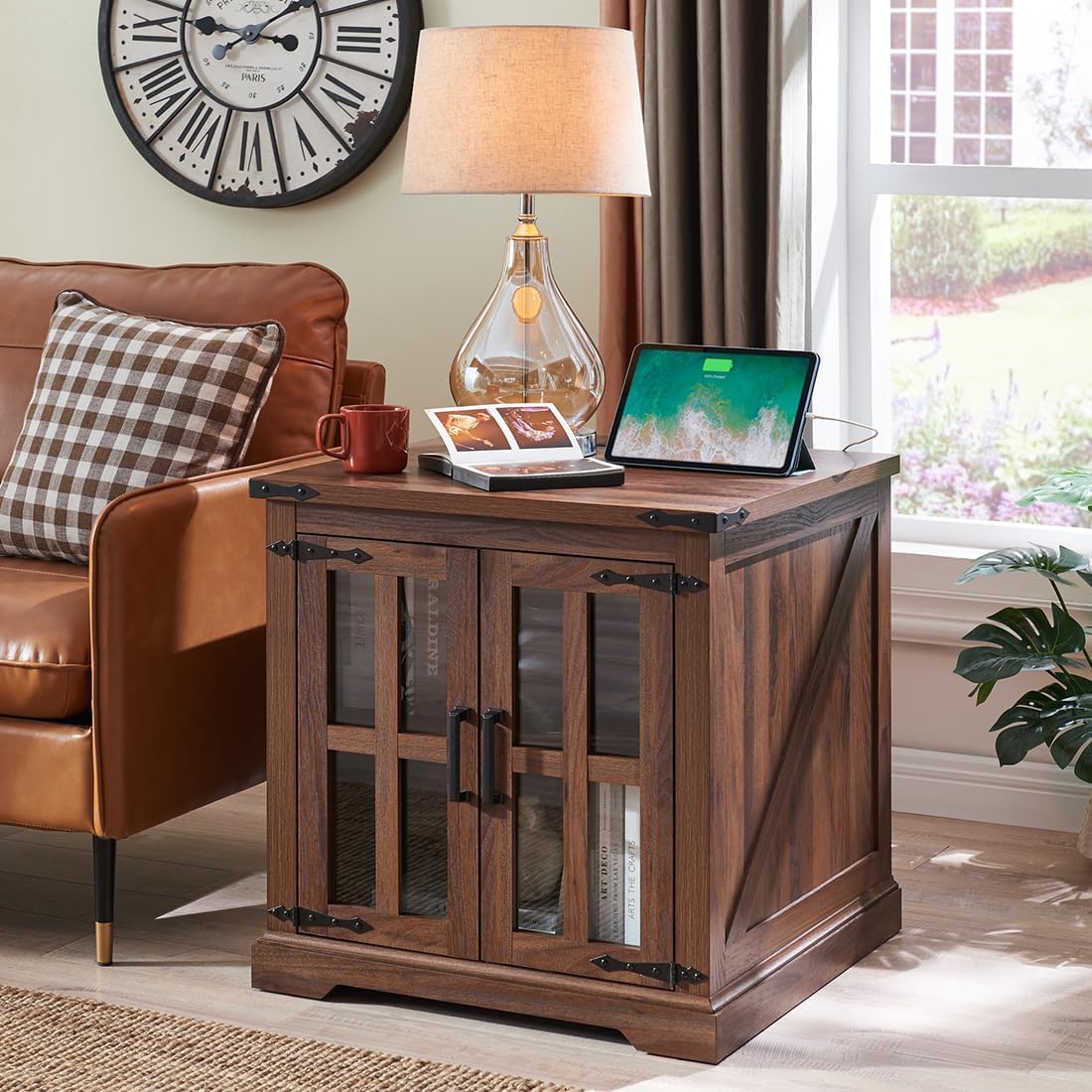 Farmhouse End Table with USB Charging Station - 24