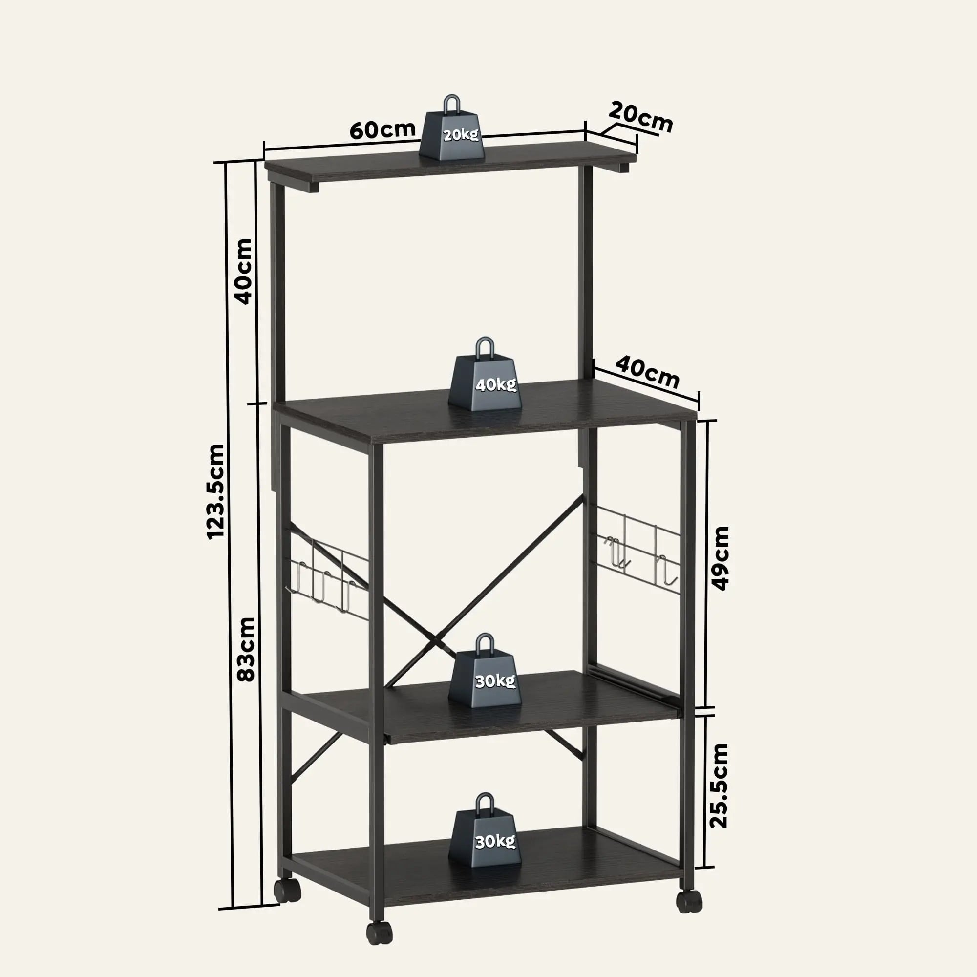 Bestier 4-Tier Rolling Baker's Rack with Wheels - Heavy Duty Metal Kitchen Storage Shelf for Baking, Cooking & Organizing Spices, Utensils, Cookbooks | Perfect for Small Kitchens, Pantries & Restaurants
