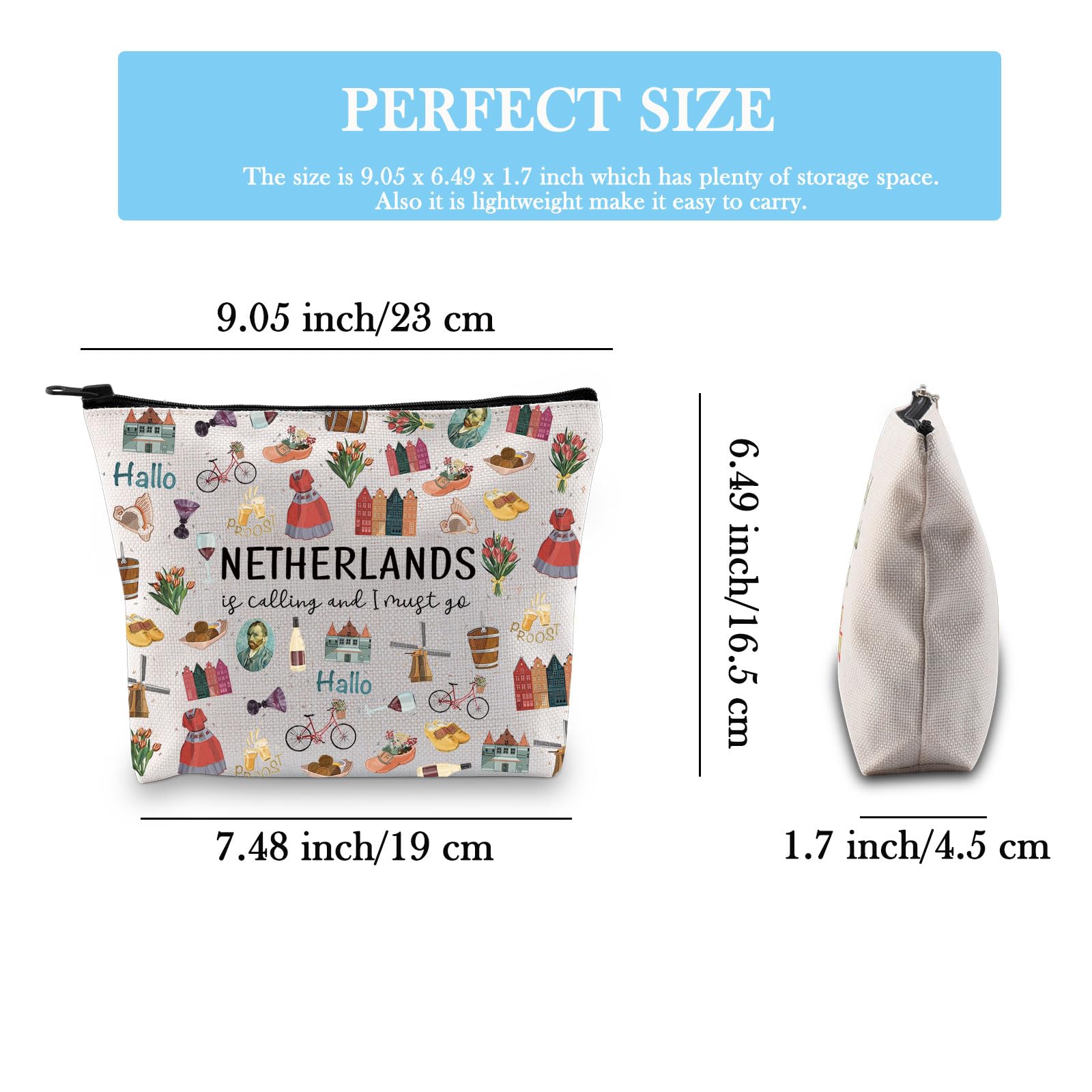 Dutch Netherlands Travel Souvenir Makeup Bag - Perfect Gift for Bachelorette Parties, Travel Lovers & Holland Fans | Great for Vacations, Bridal Showers & European Getaways