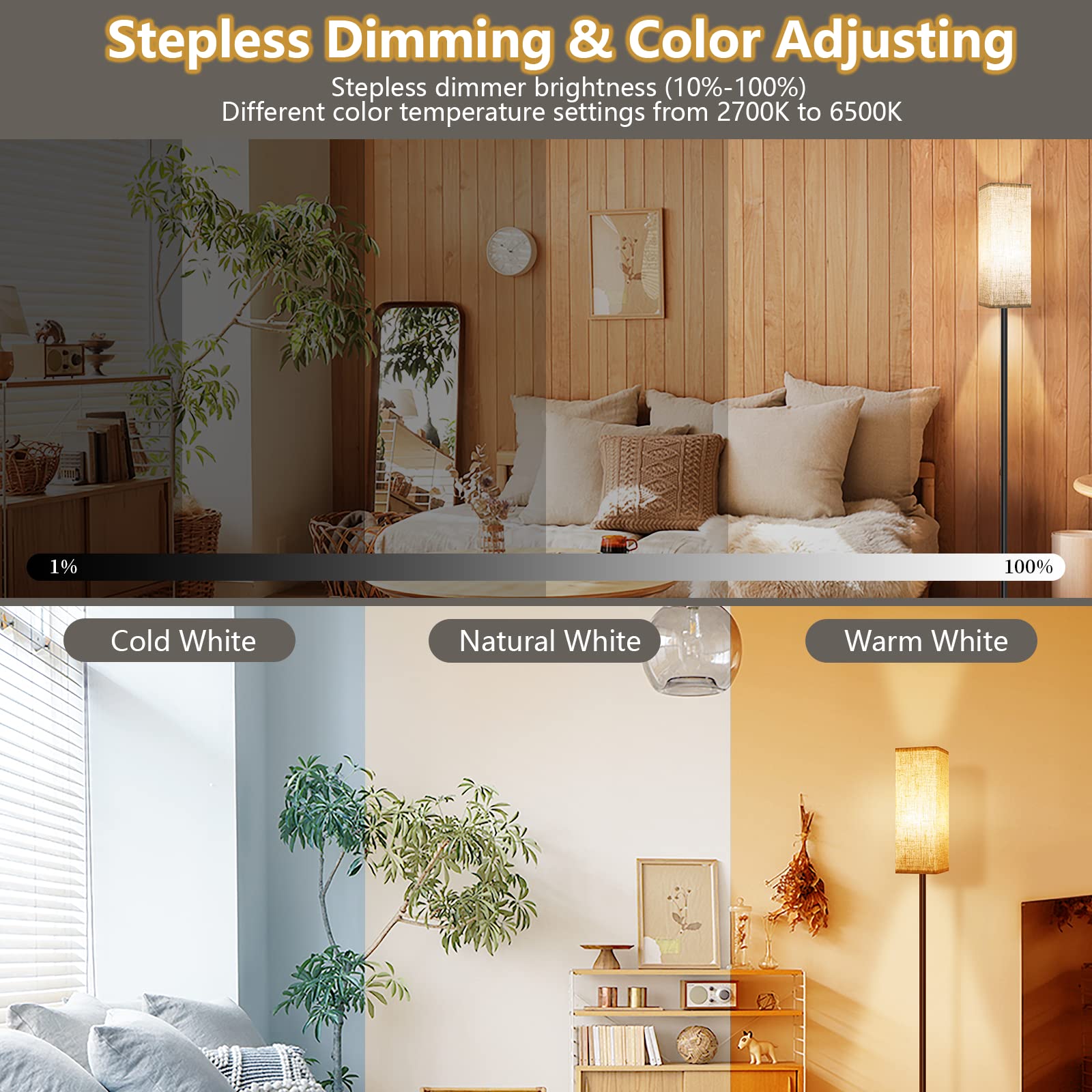 Modern CRLL Floor Lamp for Living Room & Bedroom - Dimmable Standing Lamp with Remote & Foot Switch, 2700K-6500K Adjustable Light, Linen Shade - Perfect Reading Lamp for Home Office, Study or Night Light Use