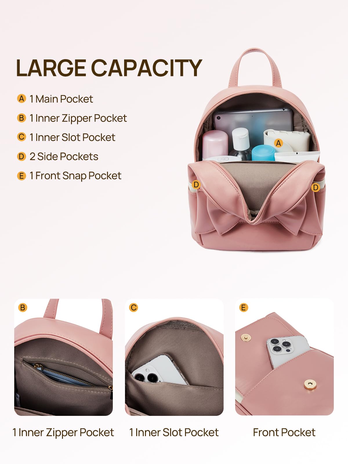Telena Small Leather Backpack Purse for Women & Girls - Cute Mini Backpack Shoulder Bag for Travel, School, Work & Daily Use | Durable & Stylish Crossbody Bag for Outings, Shopping & Commuting