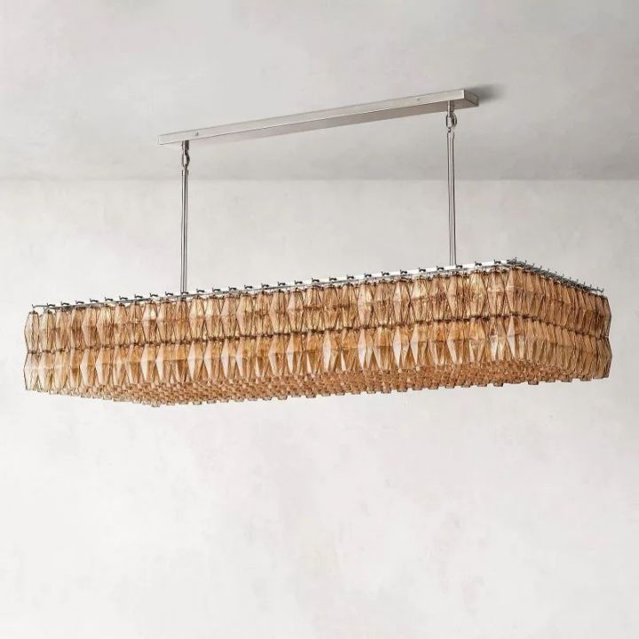 Modern Galaxy Smoke Glass Rectangular Chandelier - 74 Inch LED Crystal Ceiling Light Fixture for Dining Room, Living Room & Bedroom Lighting Decor