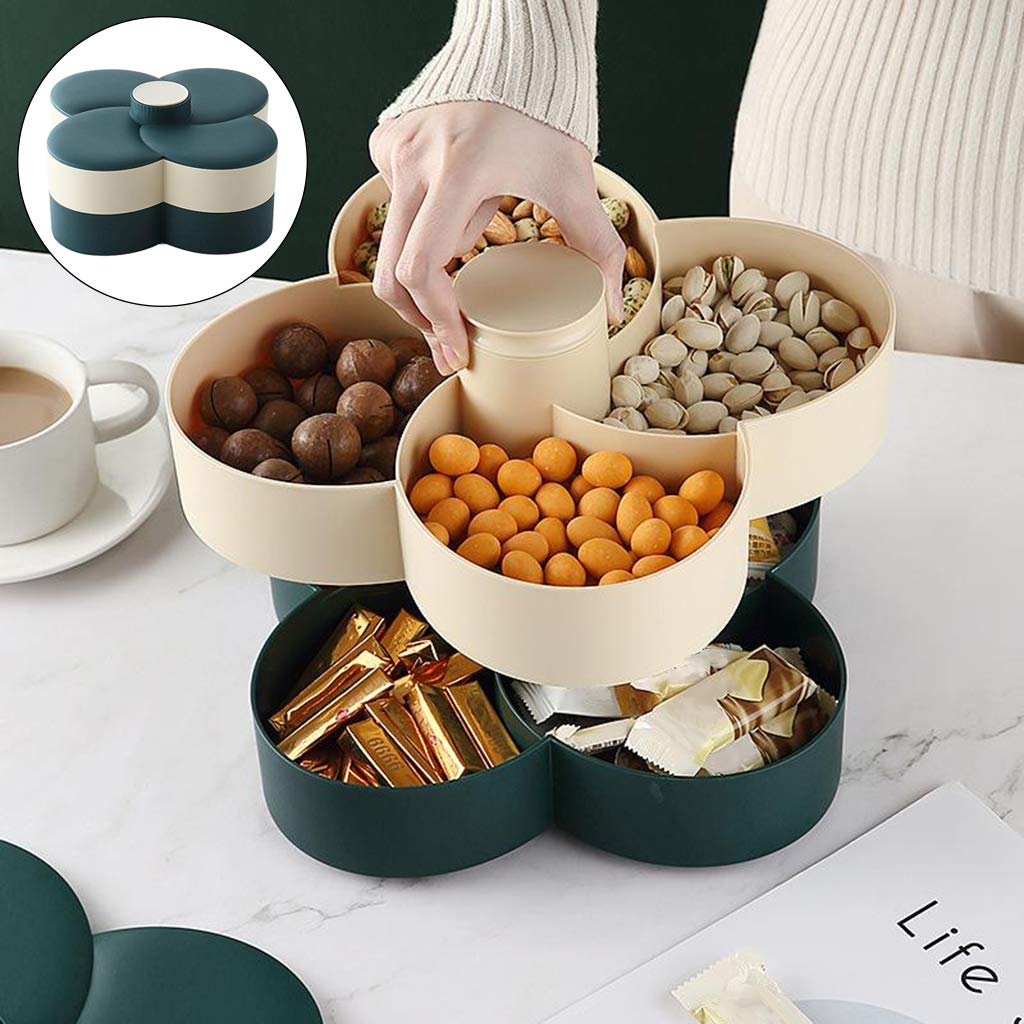 Rotating Candy Tray - Petal Flower Shaped Snack Storage Box, Waterproof & Moistureproof, Creative Design for Parties, Home, Office - Dark Green