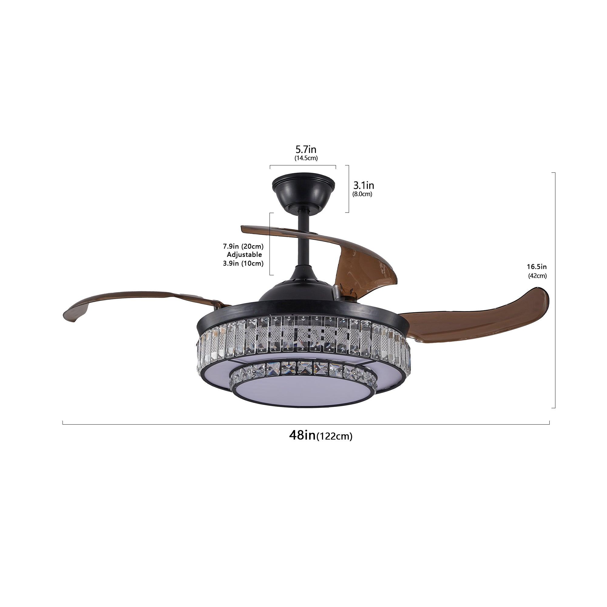 Modern LED Retractable Ceiling Fan with Light & Remote Control - Ultra Quiet Reversible 4-Blade Design for Kitchen, Bedroom, Dining Room & Patio | Energy Efficient Cooling & Stylish Home Decor