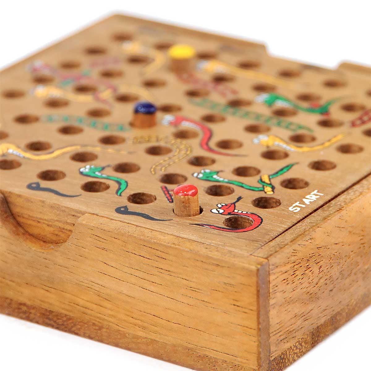 Premium Wooden Snakes and Ladders Board Game - Classic Strategy Game for 2-4 Players - Compact Travel Version - Perfect for Family Game Nights, Kids' Parties & Road Trips