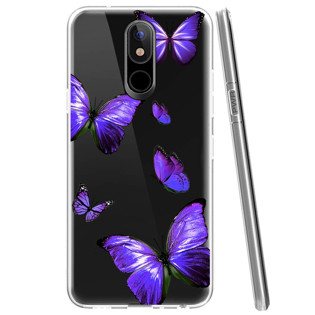 LG K40/K12 Plus/X4 2019/Solo LTE/Harmony 3/Xpression Plus 2 Clear TPU Case - Shockproof Protective Phone Cover with Purple Butterfly Design for Women & Girls | Perfect for Everyday Use, Work & Travel