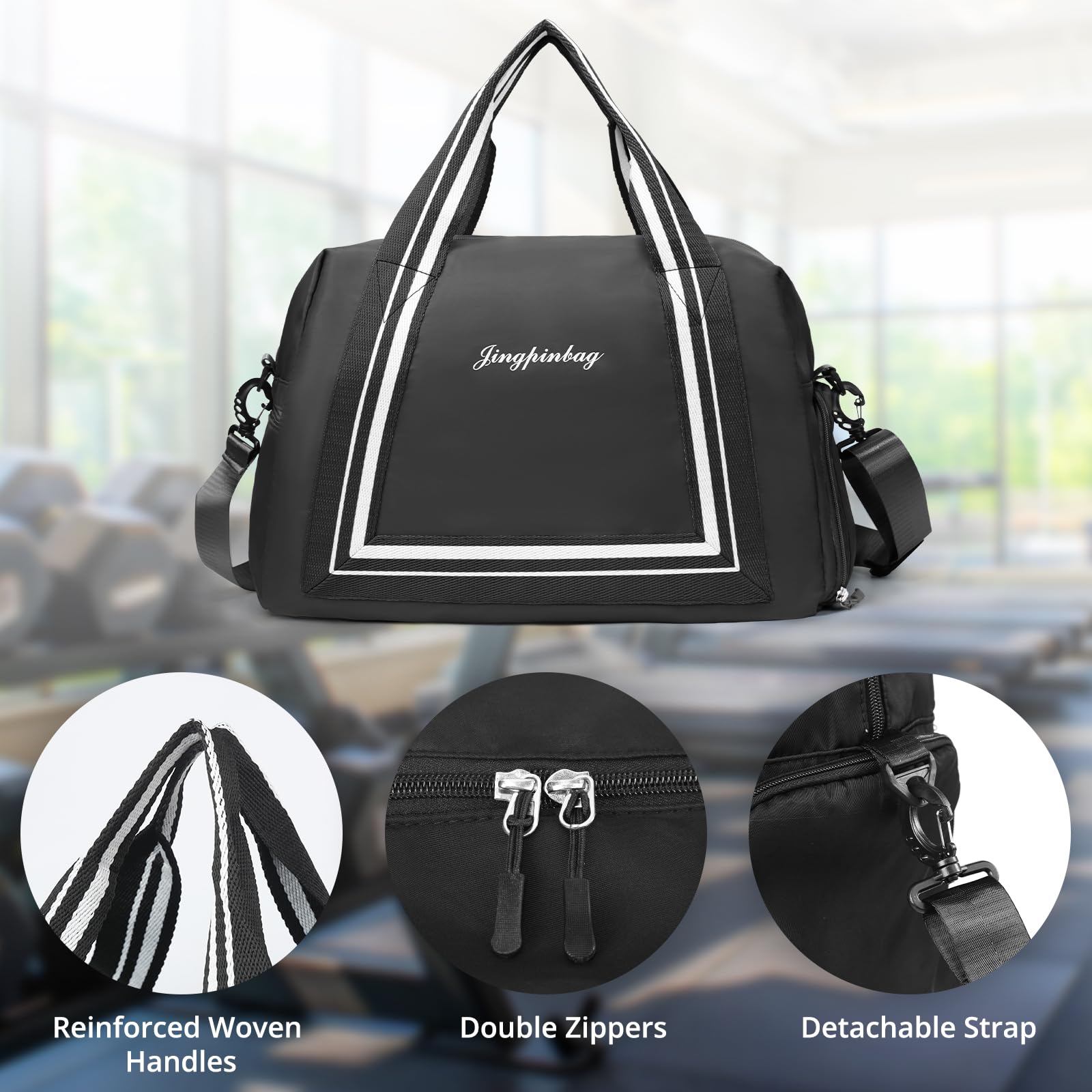 VOOWO Travel Duffle Bag for Women & Men - Lightweight Gym Bag with Shoe Compartment, Carry On Duffel for Airplane, Personal Item Weekender Overnight Bag - Perfect for Gym, Travel, Weekend Getaways & Business Trips (Black)