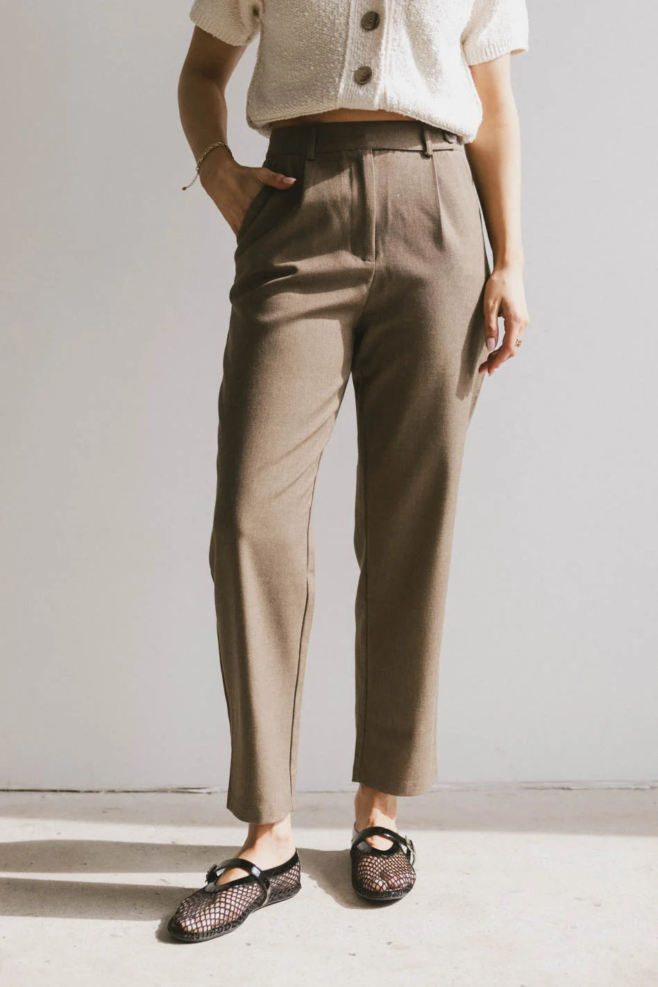 Kamryn Mocha Trousers for Women - High Waist Slim Fit Pants, Office & Casual Wear - Final Sale