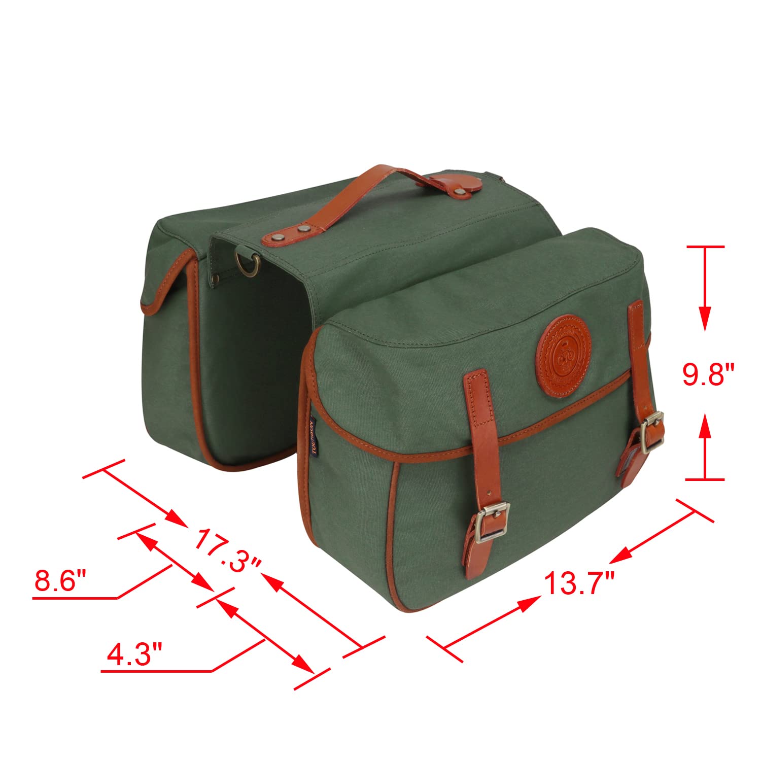 TOURBON Waterproof Bike Pannier Bags - Durable Canvas & Leather Bicycle Rear Rack Tail Bag for Commuting, Touring & Outdoor Adventures
