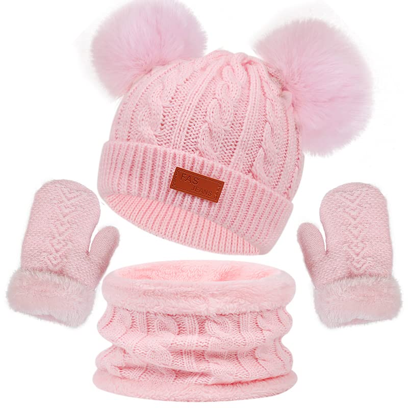 Warm Kids Winter Hat and Scarf Set for Boys & Girls - Soft Knitted Fleece Ski Beanie with Removable Pom Pom - Perfect for Snow Play, Skiing & Outdoor Winter Activities