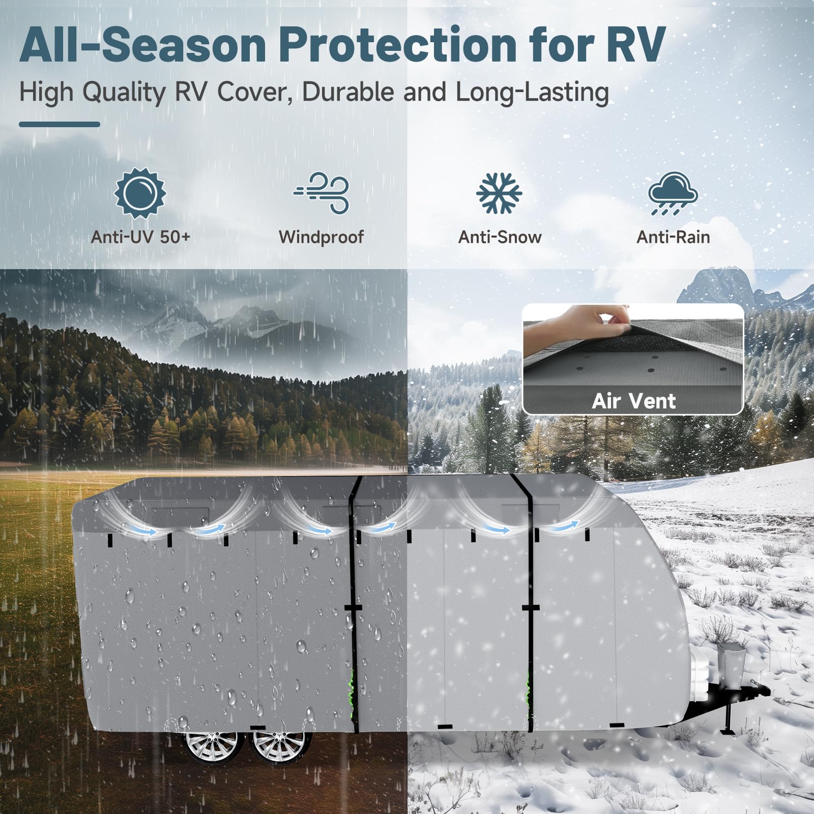 Umbrauto RV Cover 18-20ft - 7 Layer Waterproof Travel Trailer & Camper Cover with Windproof Ropes | Fits Toy Haulers with Tongue Jack Protection | Perfect for Outdoor Storage & Winter Protection