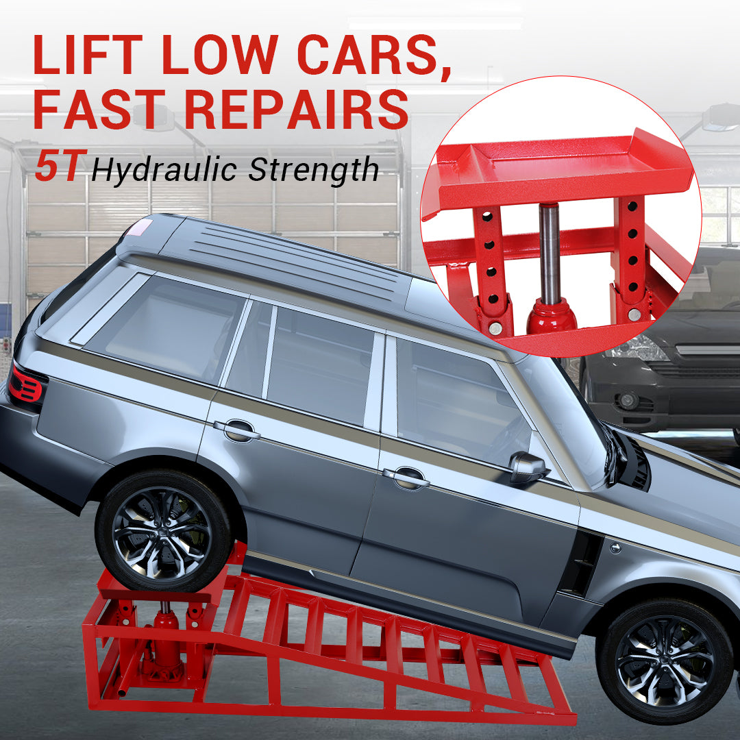 GARVEE 2 Pack 5 Ton (10,000 lbs) Heavy Duty Hydraulic Car Ramps - Truck & Trailer Lifts for Vehicle Repair & Maintenance - Ideal for Garage, Workshop & DIY Auto Service (Red)