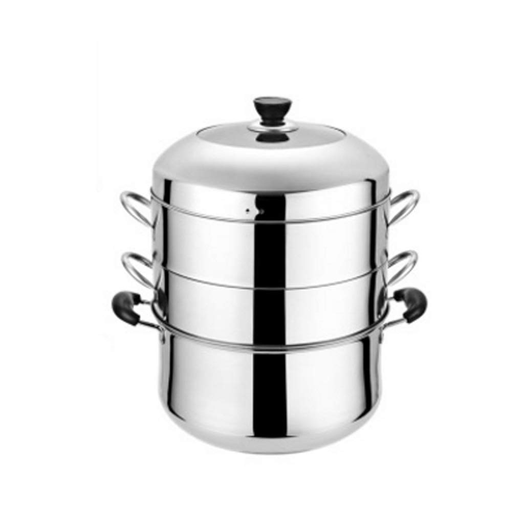 JHHDP 28cm 3-Layer Stainless Steel Rice Steamer Pot - Odorless, Energy Efficient Kitchen Cookware for Home Cooking & Meal Prep