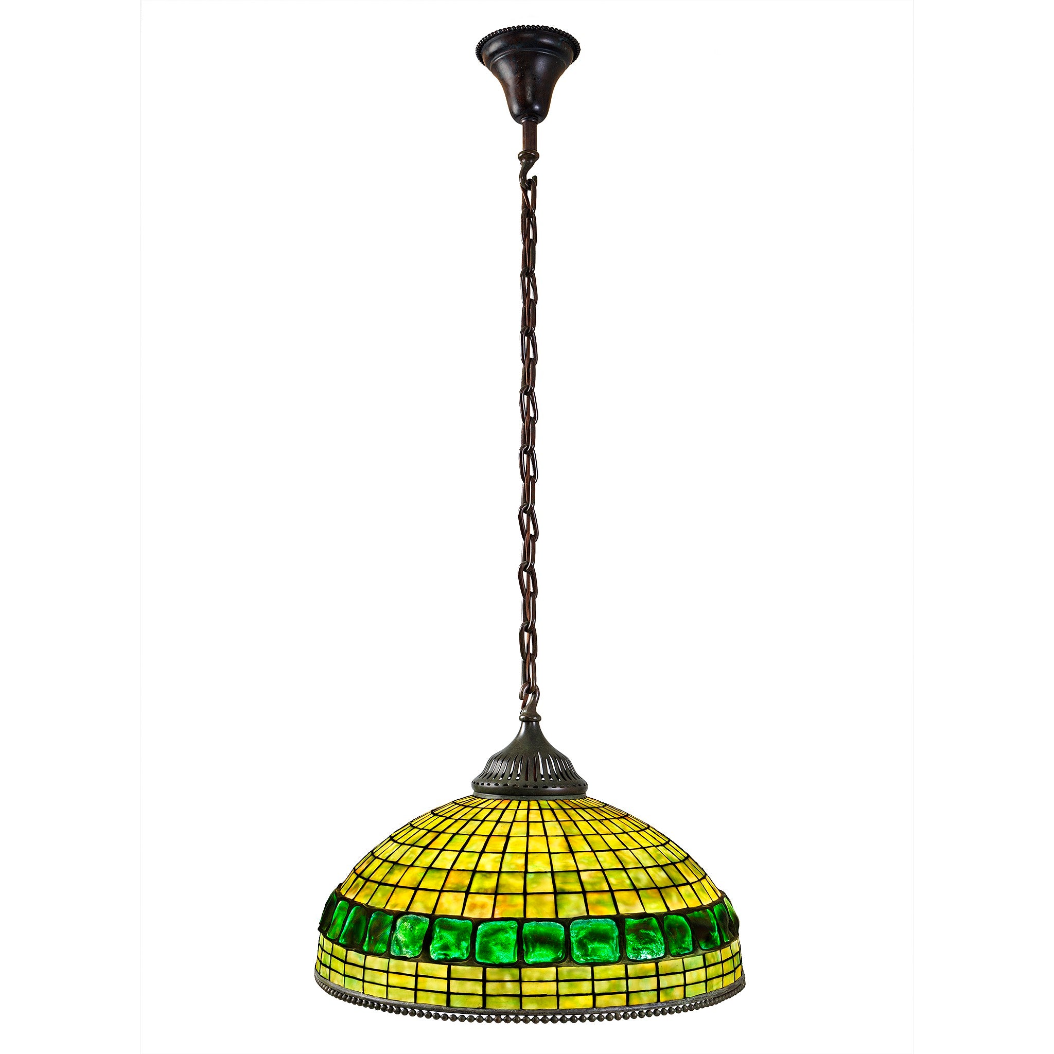 Tiffany Studios New York Belted Turtleback Chandelier - Vintage Stained Glass Ceiling Light Fixture for Dining Room, Living Room & Bedroom Decor