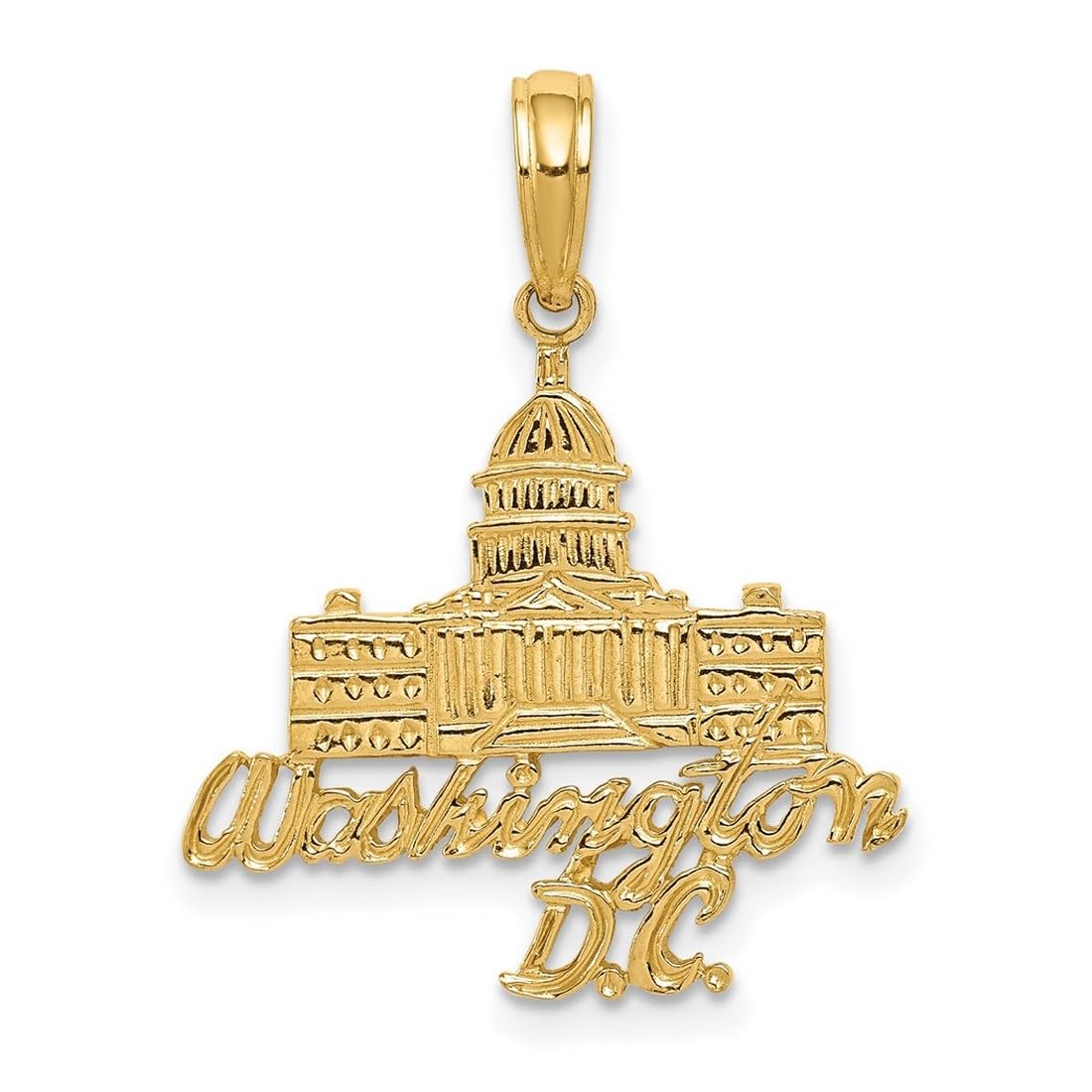 14K Solid Yellow Gold Washington D.C. Capitol Building Pendant Necklace for Women - 24.4x20.1mm Polished Charm, Perfect for Gifts, Anniversaries & Political Enthusiasts