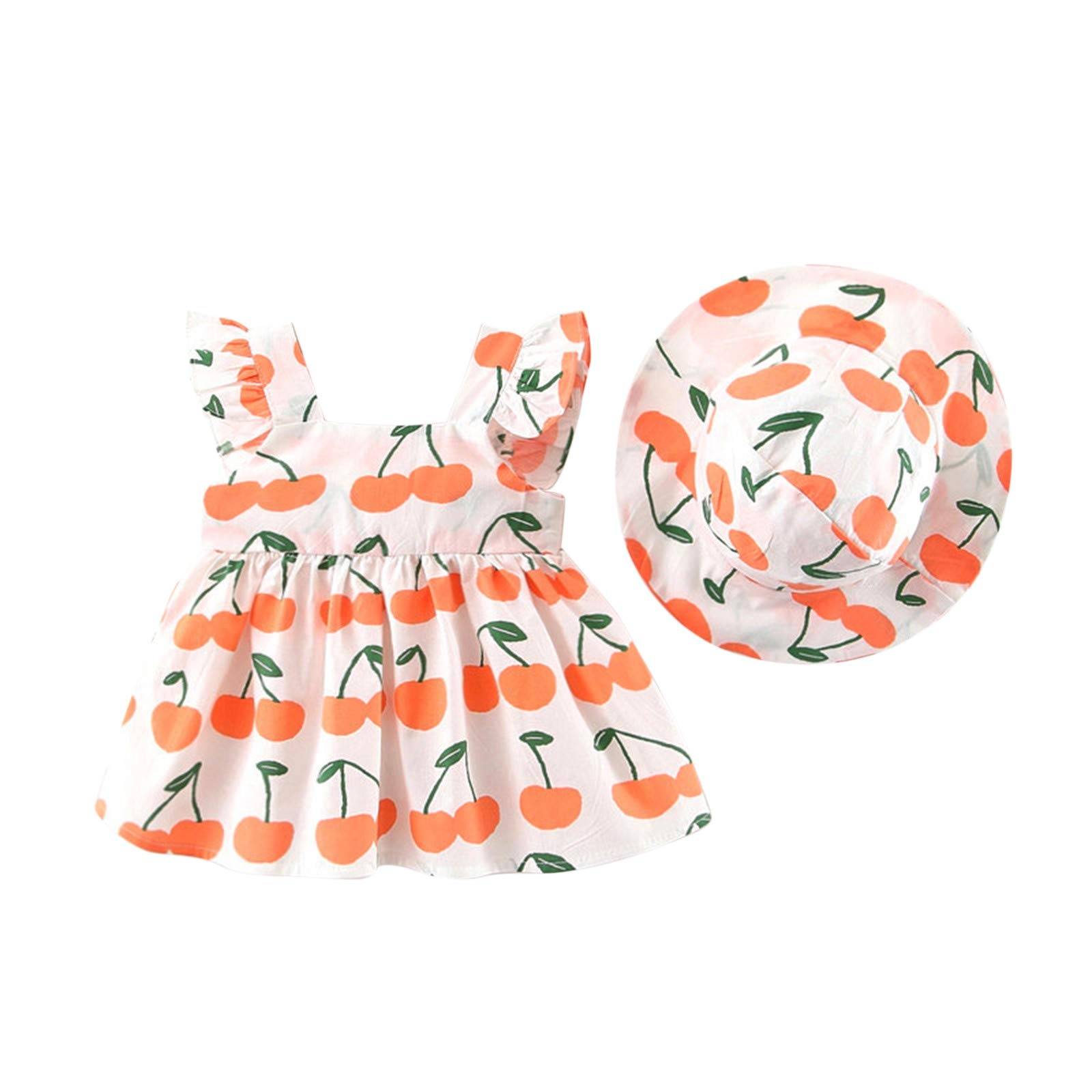 Jshuang Baby Toddler Girls Summer Dress - Sleeveless Backless Floral Rainbow Sundress with Straw Hat Set for 6 Months to 3 Years | Perfect for Beach, Vacation & Outdoor Play