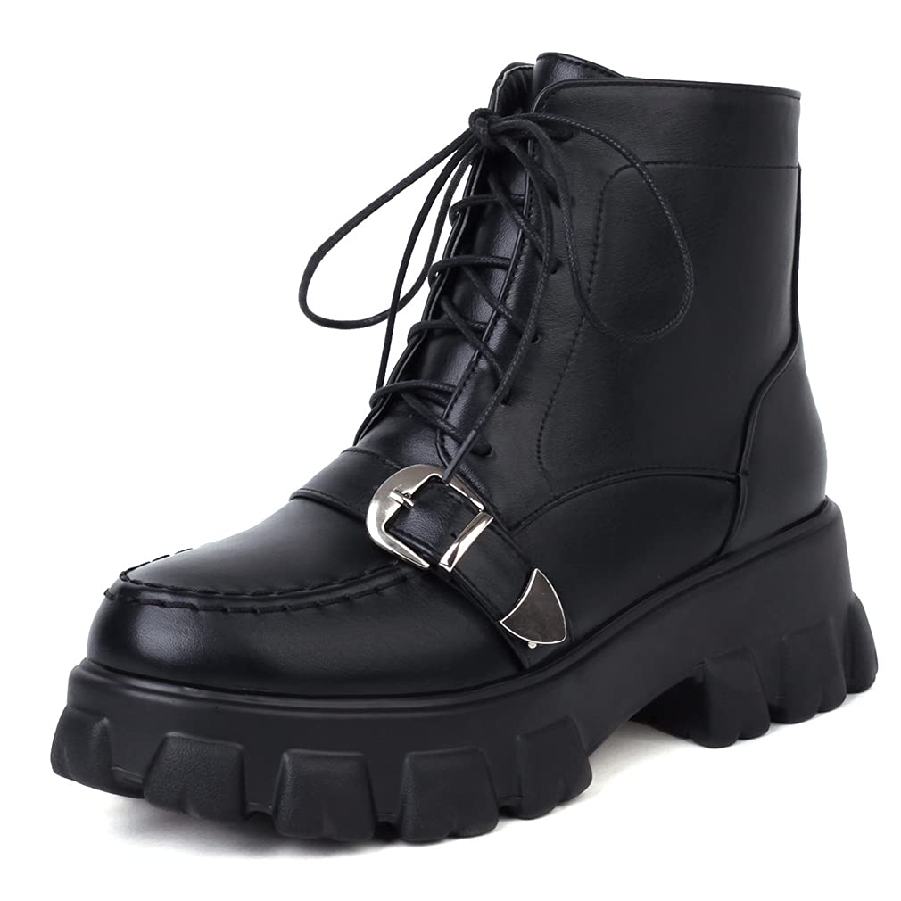 Furcross Women's Punk Goth Platform Ankle Boots - Black Zipper Combat Motorcycle Boots for Outdoor, Riding & Fashion (Perfect for Concerts, Parties & Everyday Wear)