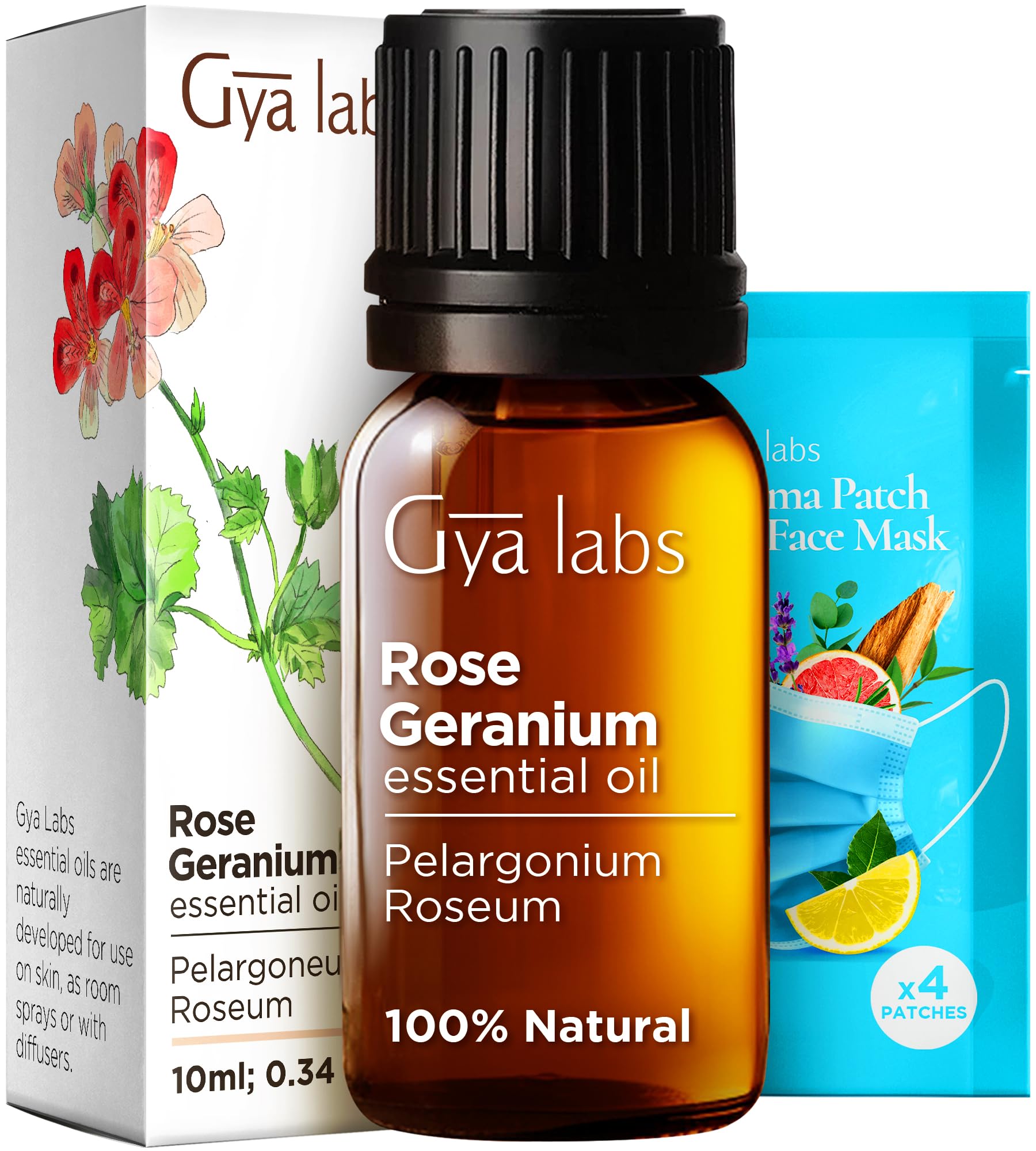 **100% Pure Rose Geranium & Vanilla Essential Oil Set - Natural Aromatherapy Grade for Skin Care & Diffuser - 2x0.34 fl oz - Gya Labs - Perfect for Relaxation, Massage & Home Fragrance**