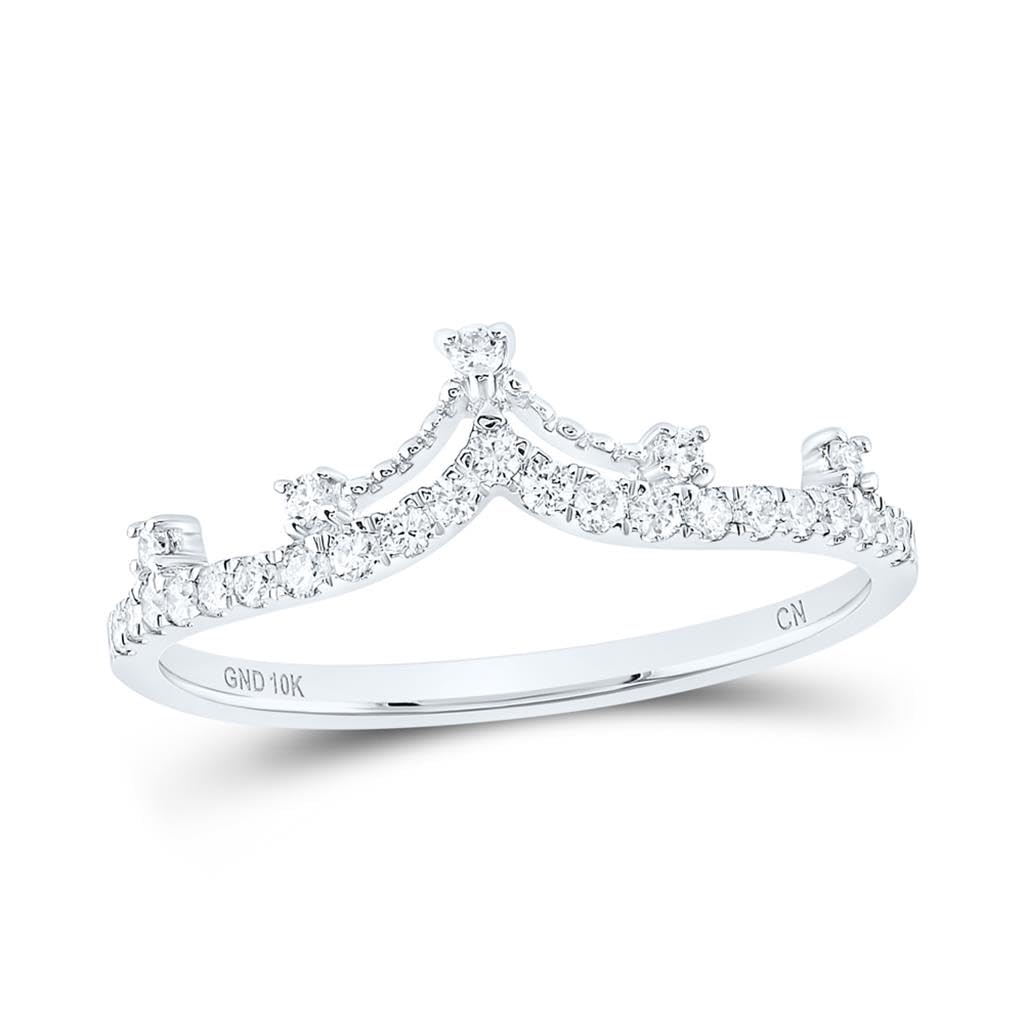 10K White Gold Women's Round Diamond Crown Tiara Fashion Band Ring - 1/5 Cttw Natural Round White Diamonds in Prong Setting | Elegant Bridal Accessory for Weddings, Prom, Pageants & Special Occasions