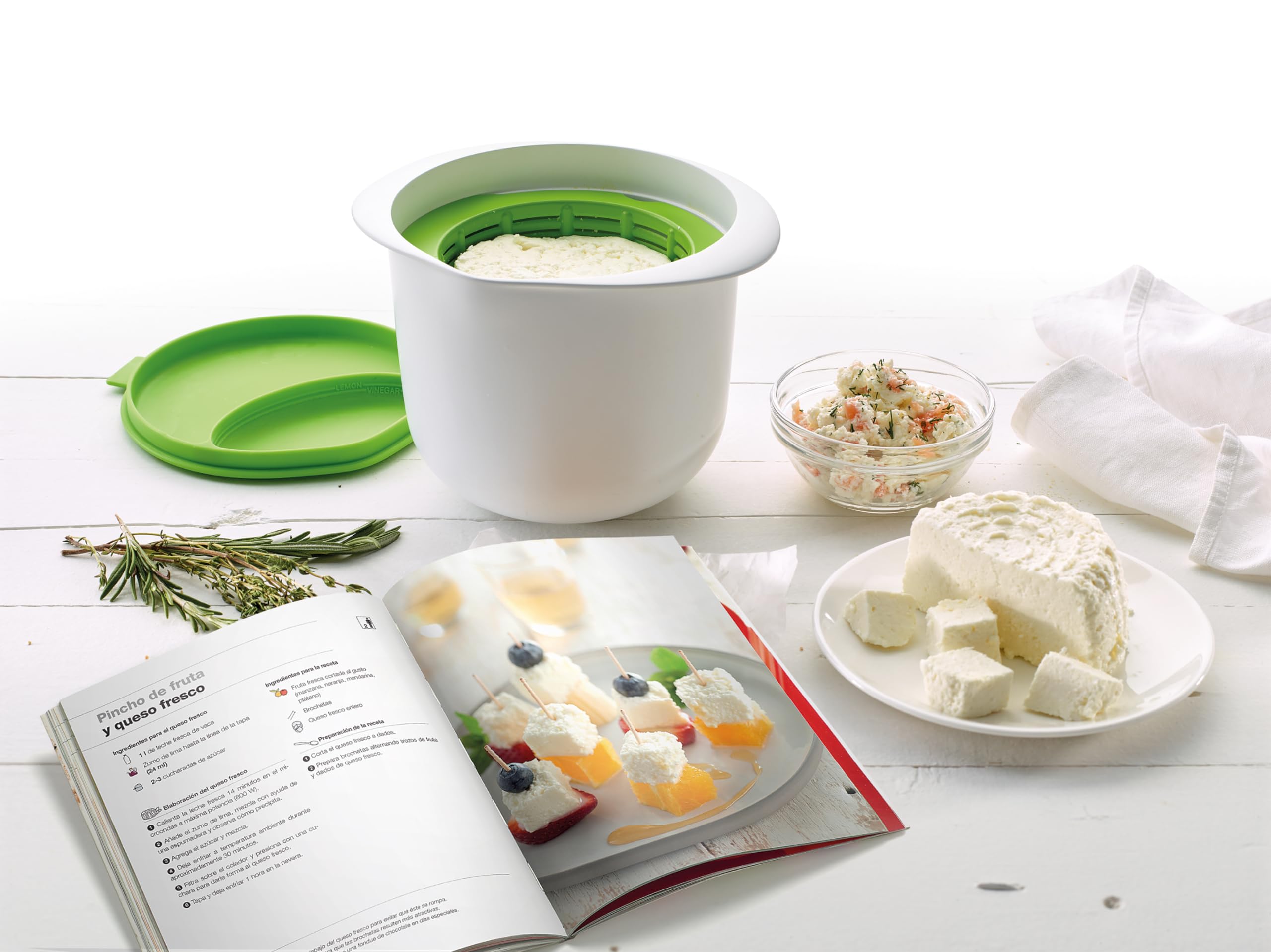 Lekue Cheese Maker Kit - Homemade Mozzarella & Ricotta Cheese Making Set with Recipe Book - Perfect for DIY Cheese Lovers & Kitchen Gifts (White)