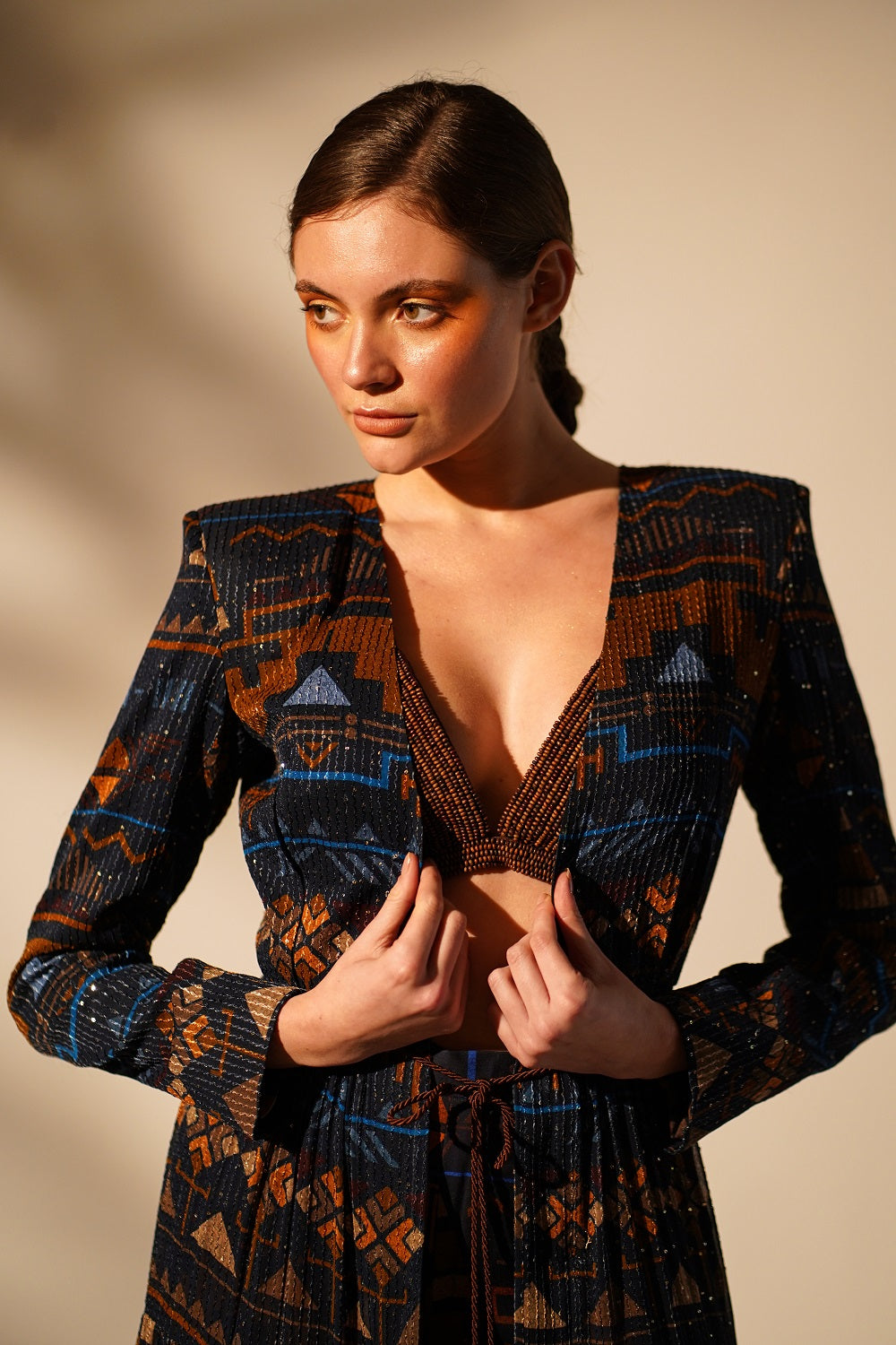 Midnight Blue Aztec Print Matching Outfit Set - Stylish Boho Chic Coordinated Top and Pants for Women | Perfect for Festivals, Beach Vacations & Casual Wear