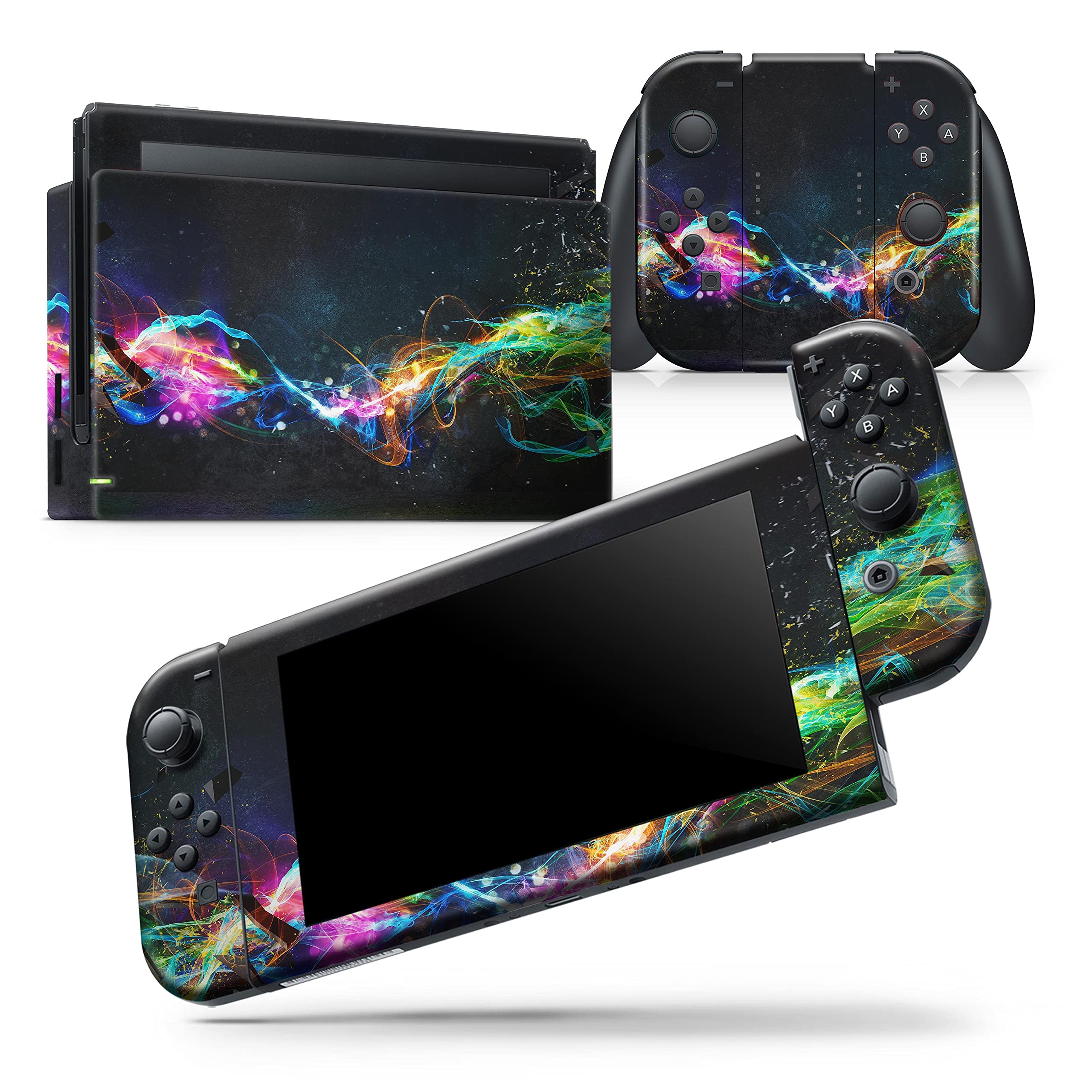 Nintendo Switch Skin Decal - Protective Scratch-Resistant Removable Vinyl Wrap Cover for Switch Console - Neon Motion Lights Design - Perfect for Gaming, Travel & Customization