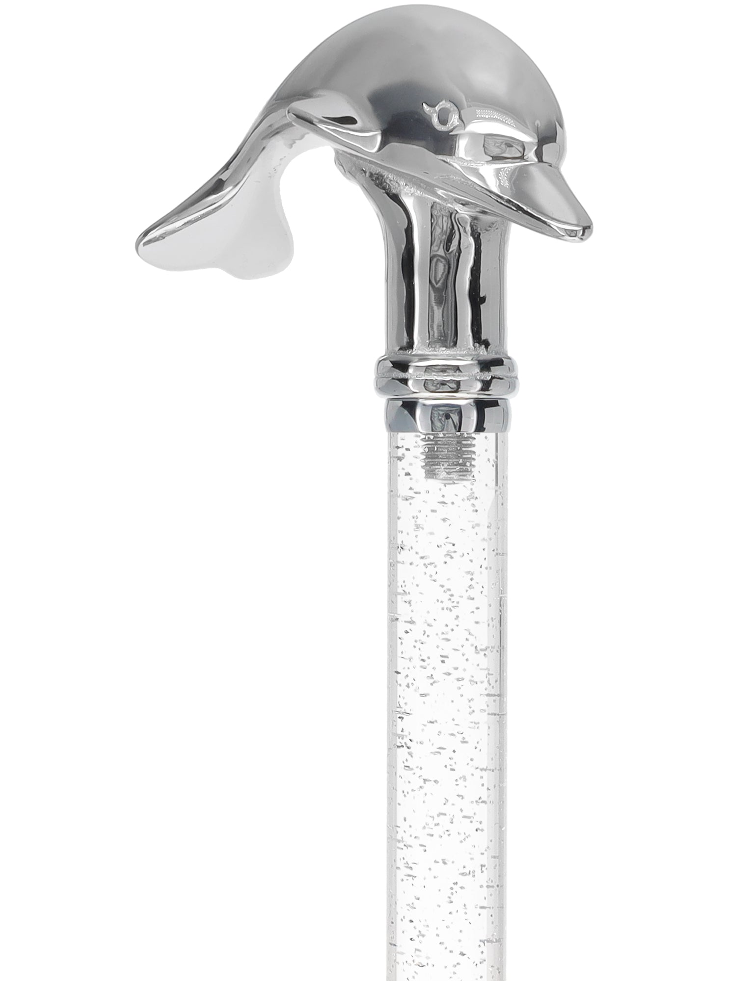 Elegant Chrome Dolphin Cane with Invisible Acrylic Shaft - Lightweight Walking Stick for Seniors & Disabled - Perfect for Indoor/Outdoor Use, Travel & Fashion Accessory