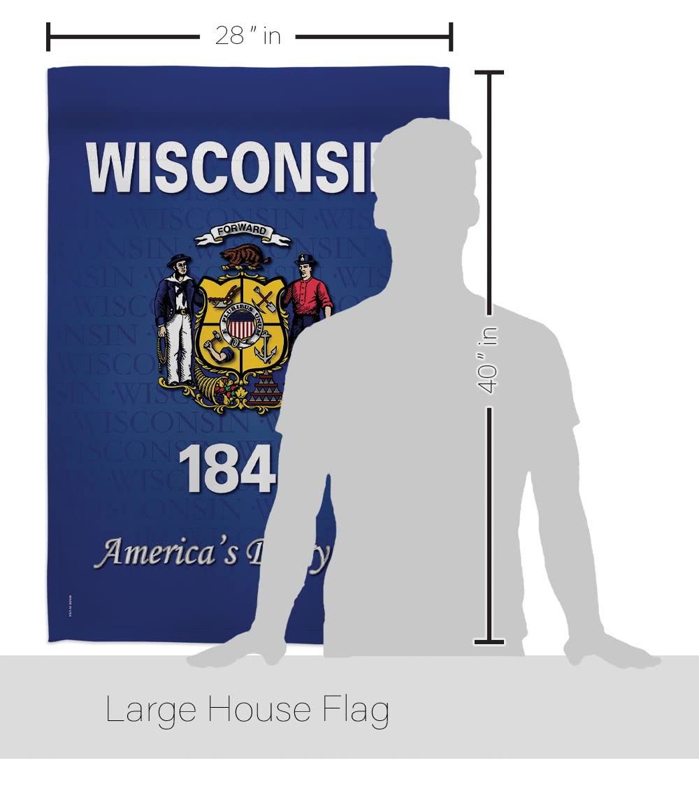 Wisconsin Americana House Flag Set - 28x40 Inch w/Flagpole for Outdoor Decor