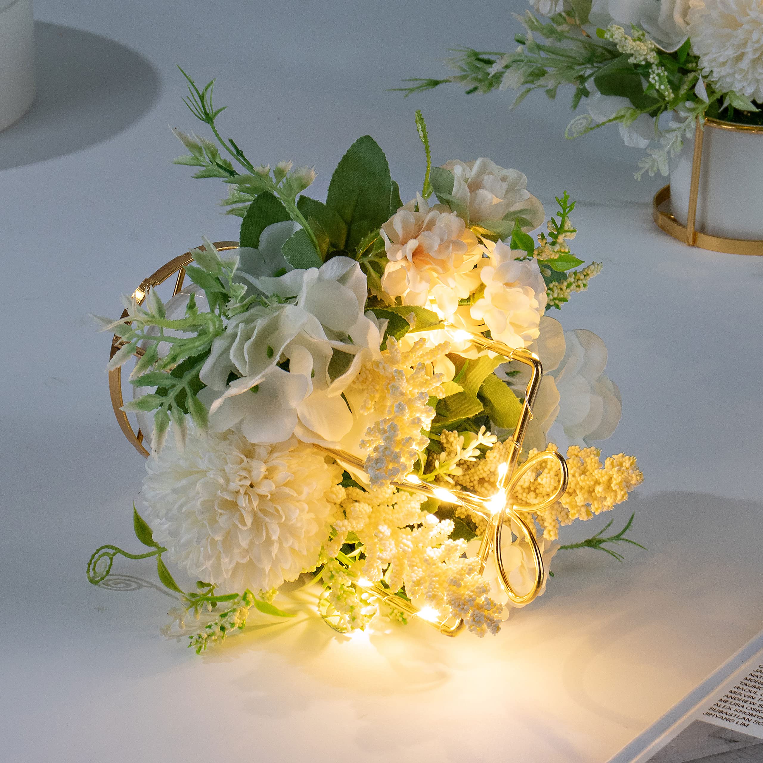 BEGONDIS Set of 2 LED Artificial White Flowers in Pots - Fake Hanging Potted Plants for Home, Living Room, Office & Party Decor - Perfect for Wedding Centerpieces, Table Decorations & Indoor Greenery