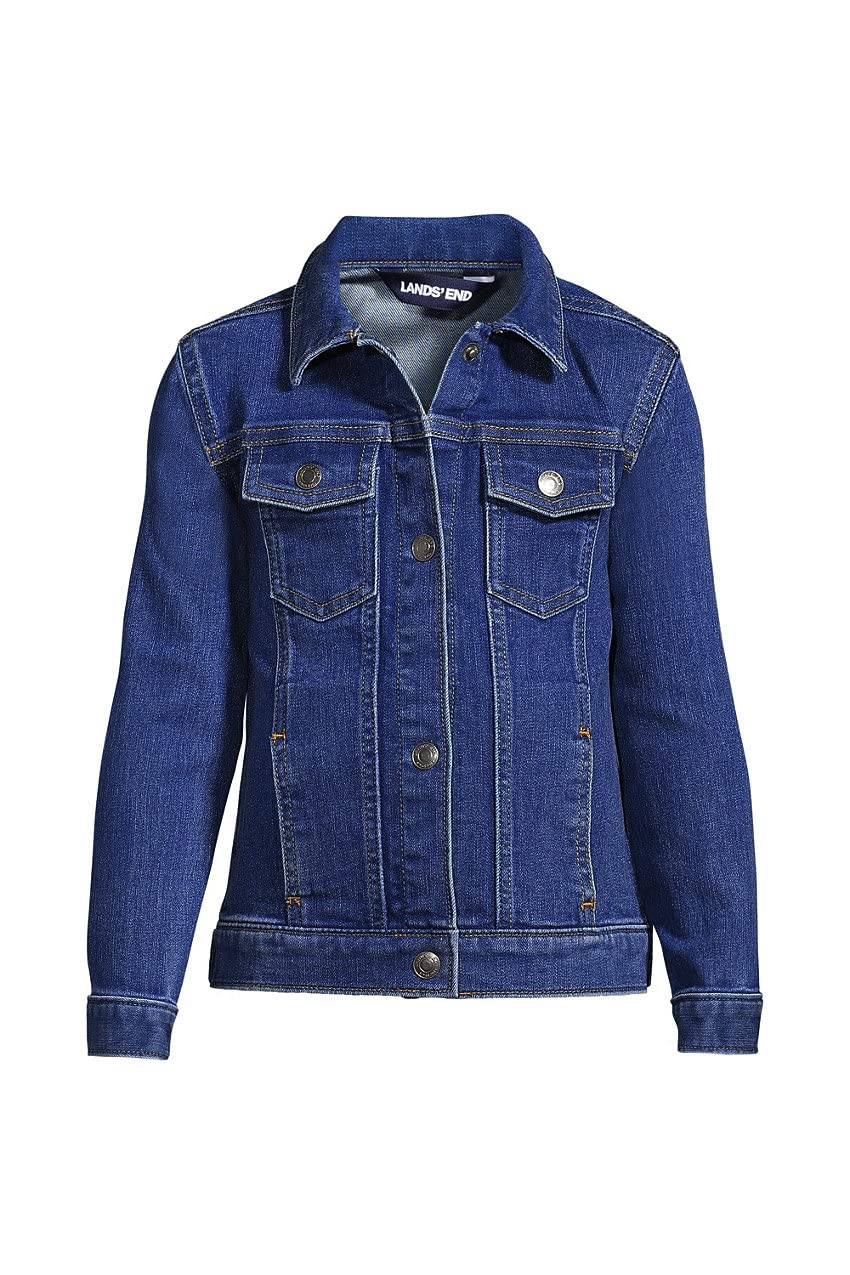 Lands' End Girls Denim Jacket - Classic Blue Distressed Denim Jacket for Girls | Perfect for School, Playdates & Outdoor Adventures