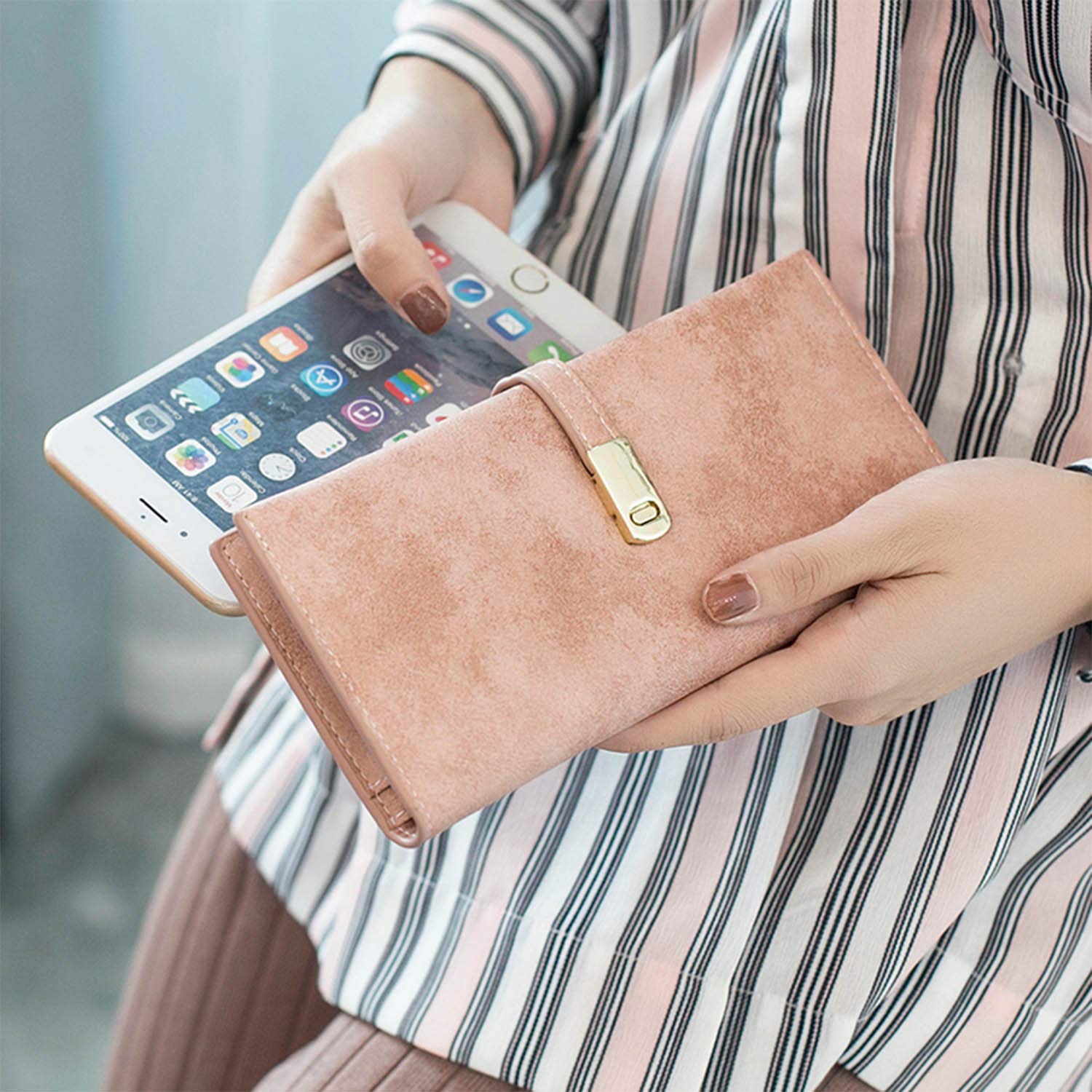 Slim Leather Wallet for Women - RFID Blocking Bifold Wallet with Magnetic Closure, Large Capacity Card Holder & Coin Purse (Pink) | Perfect for Everyday Use, Travel, and Gift Giving