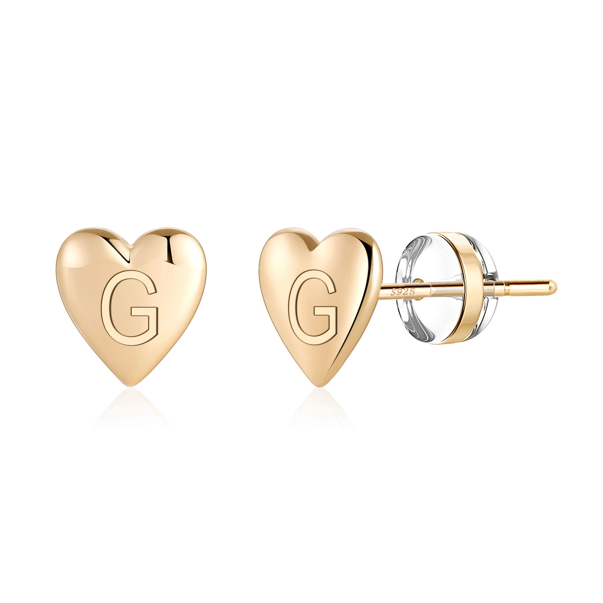Heart Initial Stud Earrings for Women & Girls - 925 Sterling Silver 14K Gold Plated Hypoallergenic Dainty Letter Earrings | Perfect Gift for Birthday, Valentine's Day & Everyday Wear