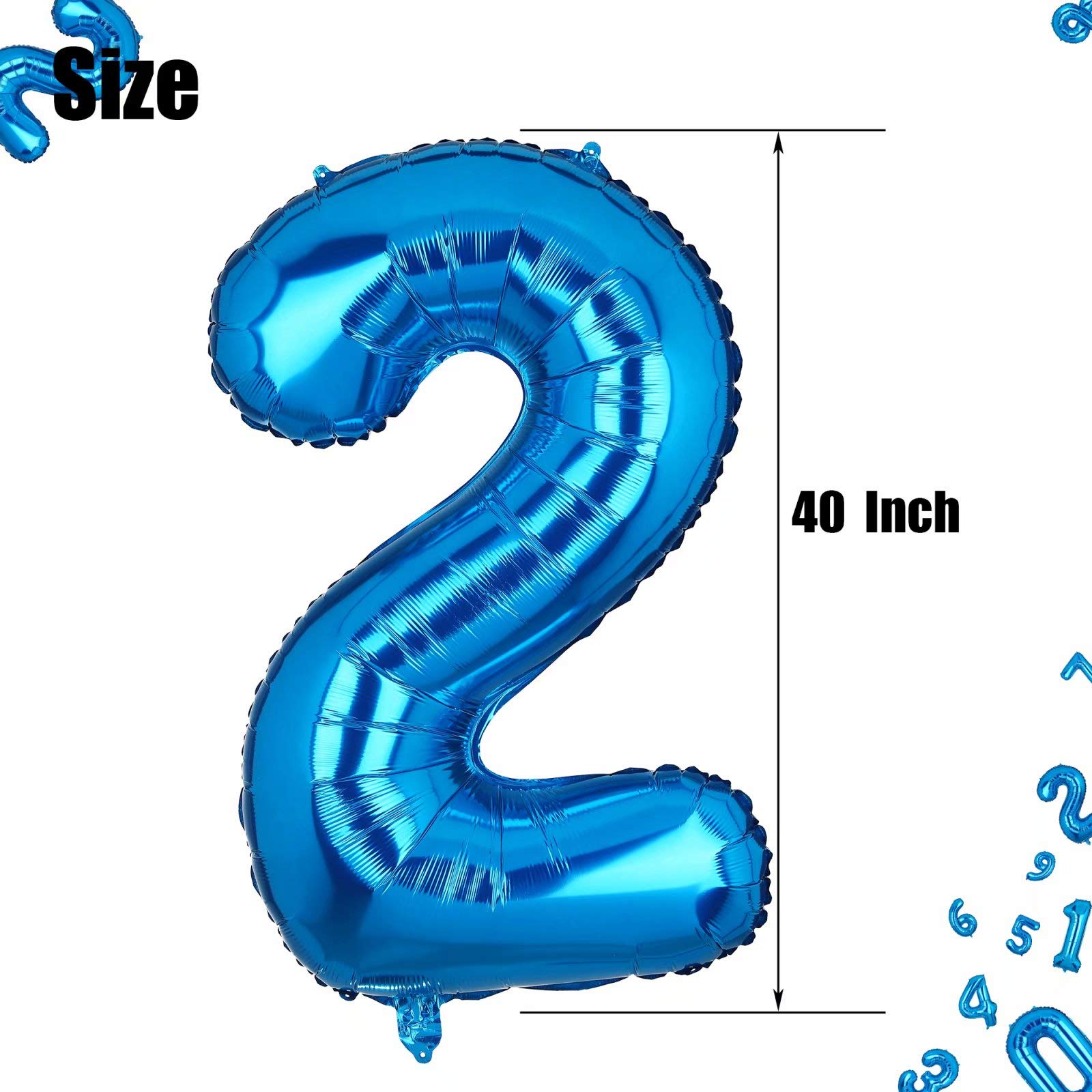 Large Blue Number 2 Mylar Foil Balloons - Helium Birthday Party Decorations for 2nd Birthday, Anniversary & Special Events - Perfect for Baby Showers, Graduations & Milestone Celebrations