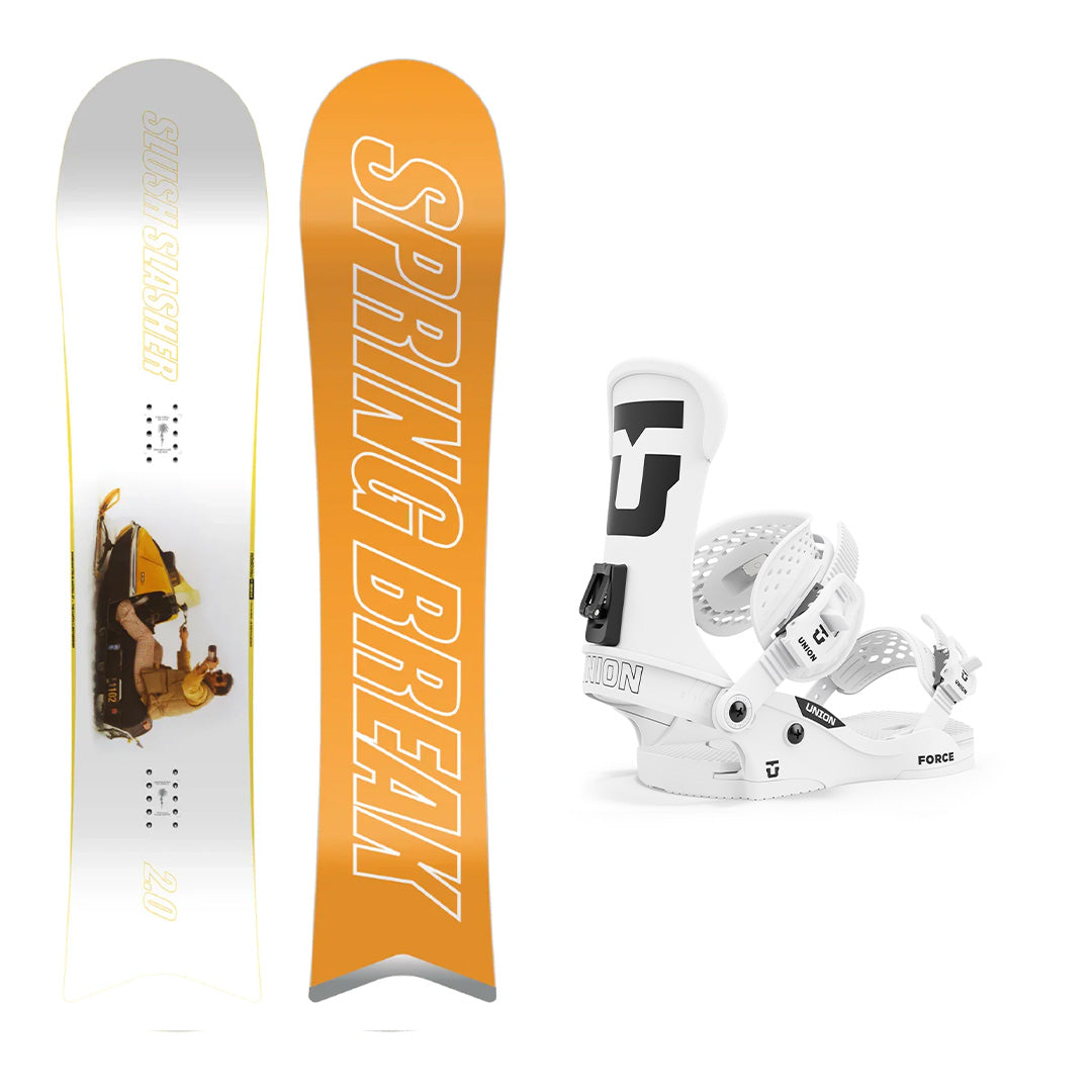 CAPiTA Spring Break Slush Slasher 2.0 Men's Snowboard with Union Force Classic Team High Back Bindings 2025 - Perfect for Powder Riding & Freestyle Snowboarding