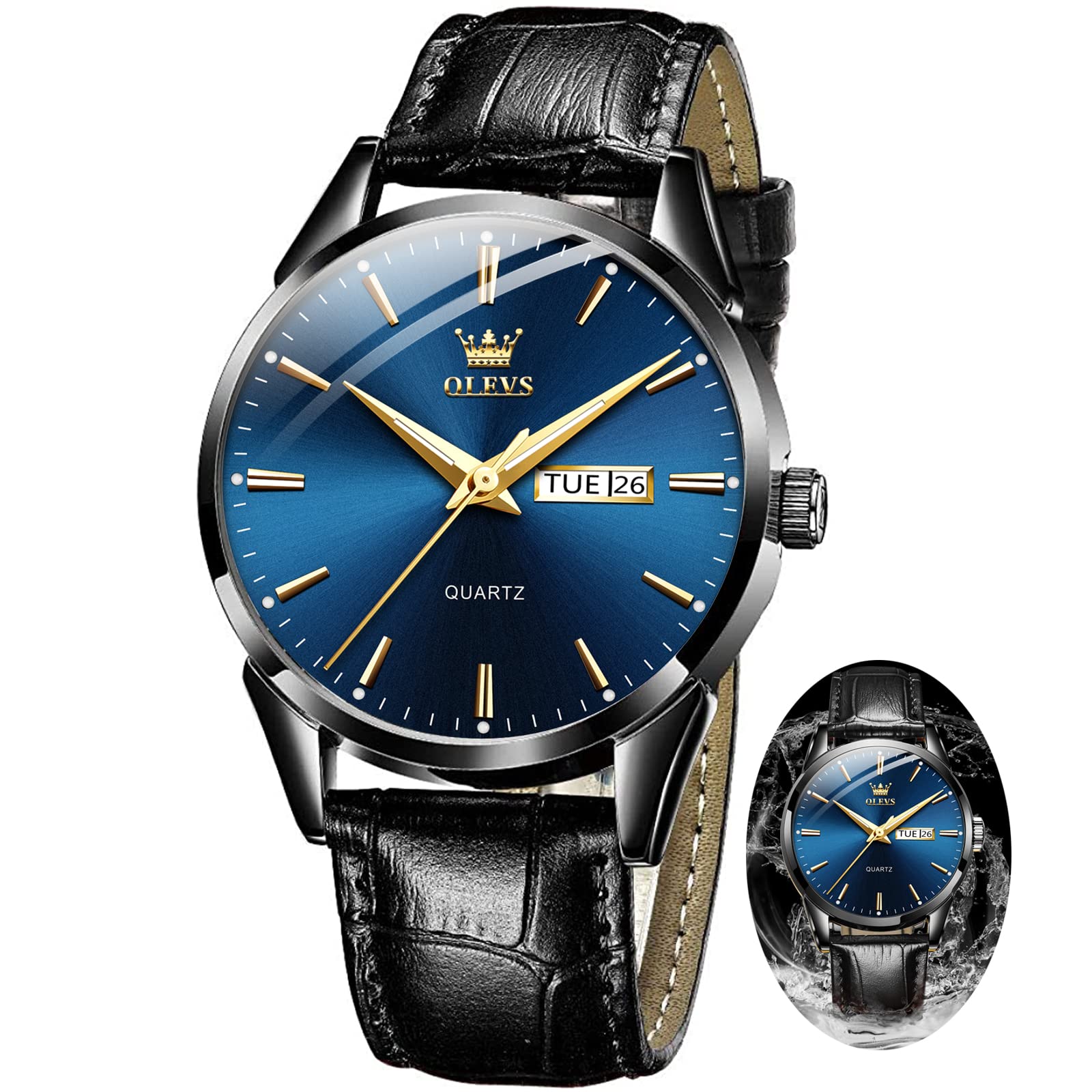 Men's Brown Leather Watch - Waterproof, Luminous, Rose Gold for Daily & Dress Wear