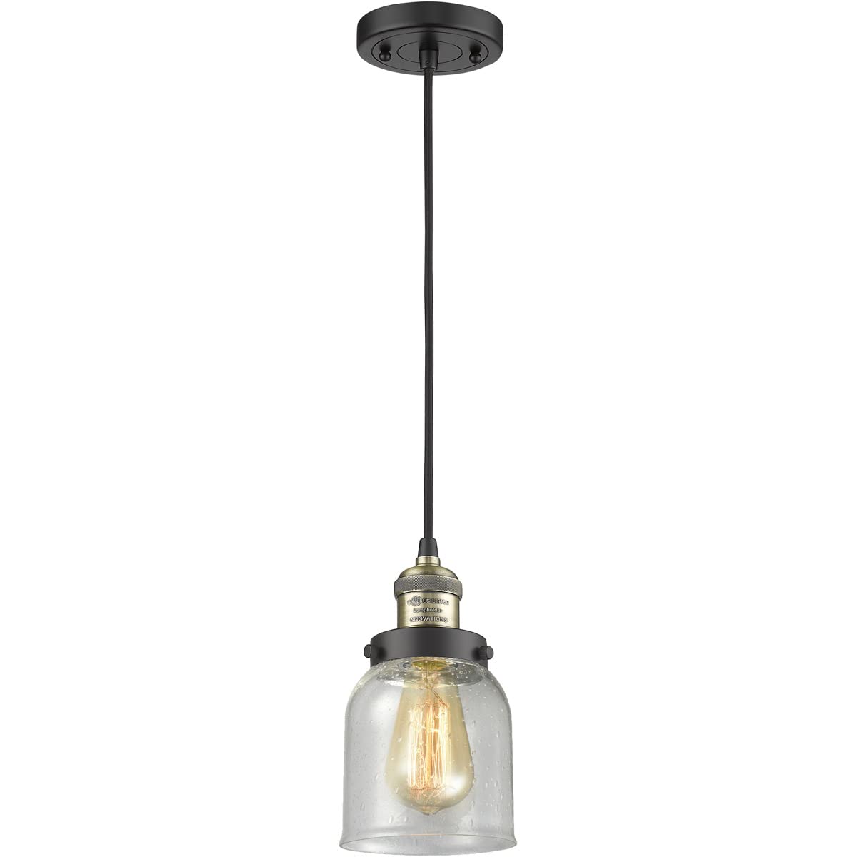 Innovations INNO201C-BAB-G54-LED Mini Pendant Light - Black Antique Brass Finish, Energy Efficient LED Lighting for Kitchen Island, Dining Room & Bedroom Decor