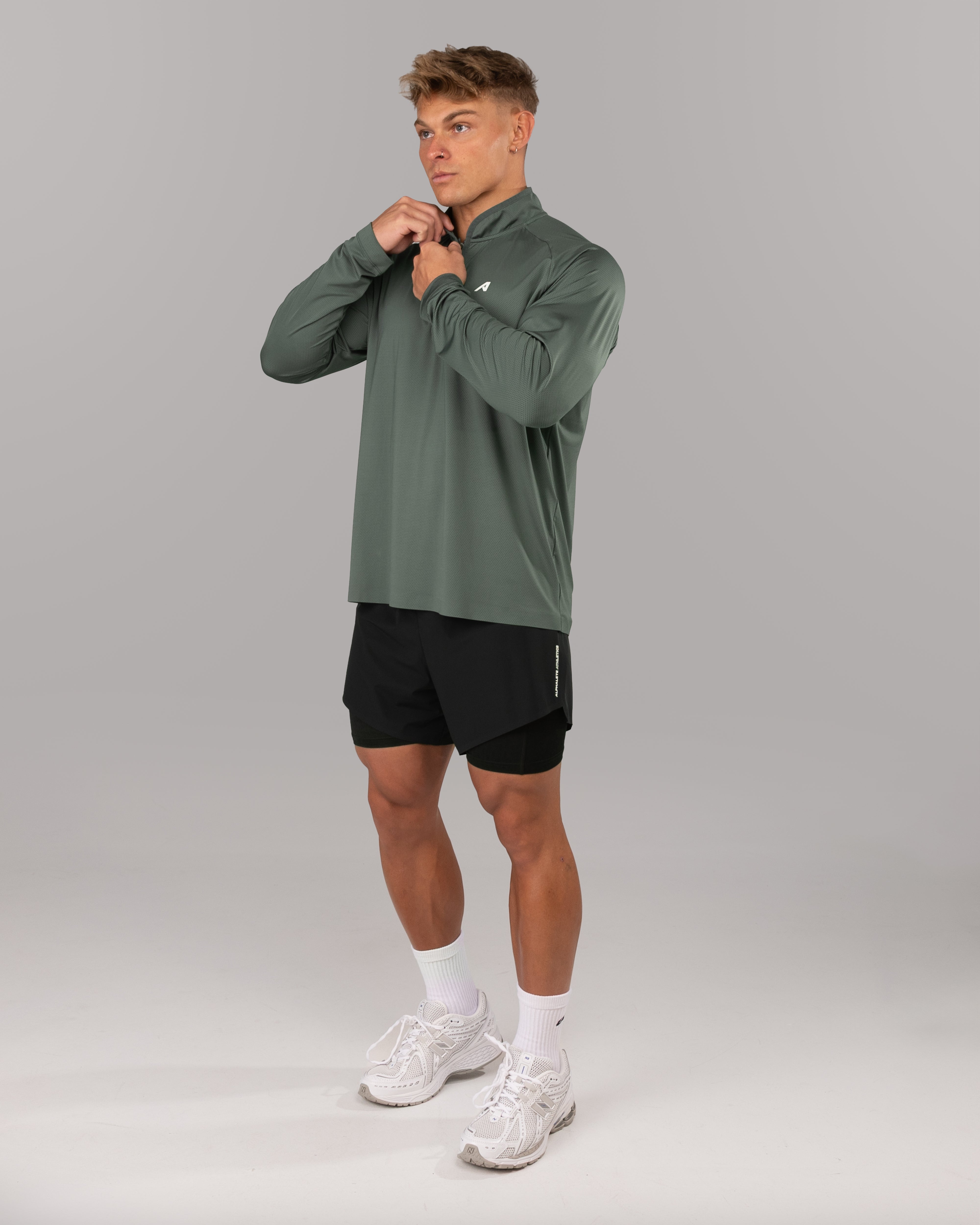 Men's Racer Quarter Zip Pullover - Muted Sky Blue Athletic Performance Top for Running & Outdoor Activities